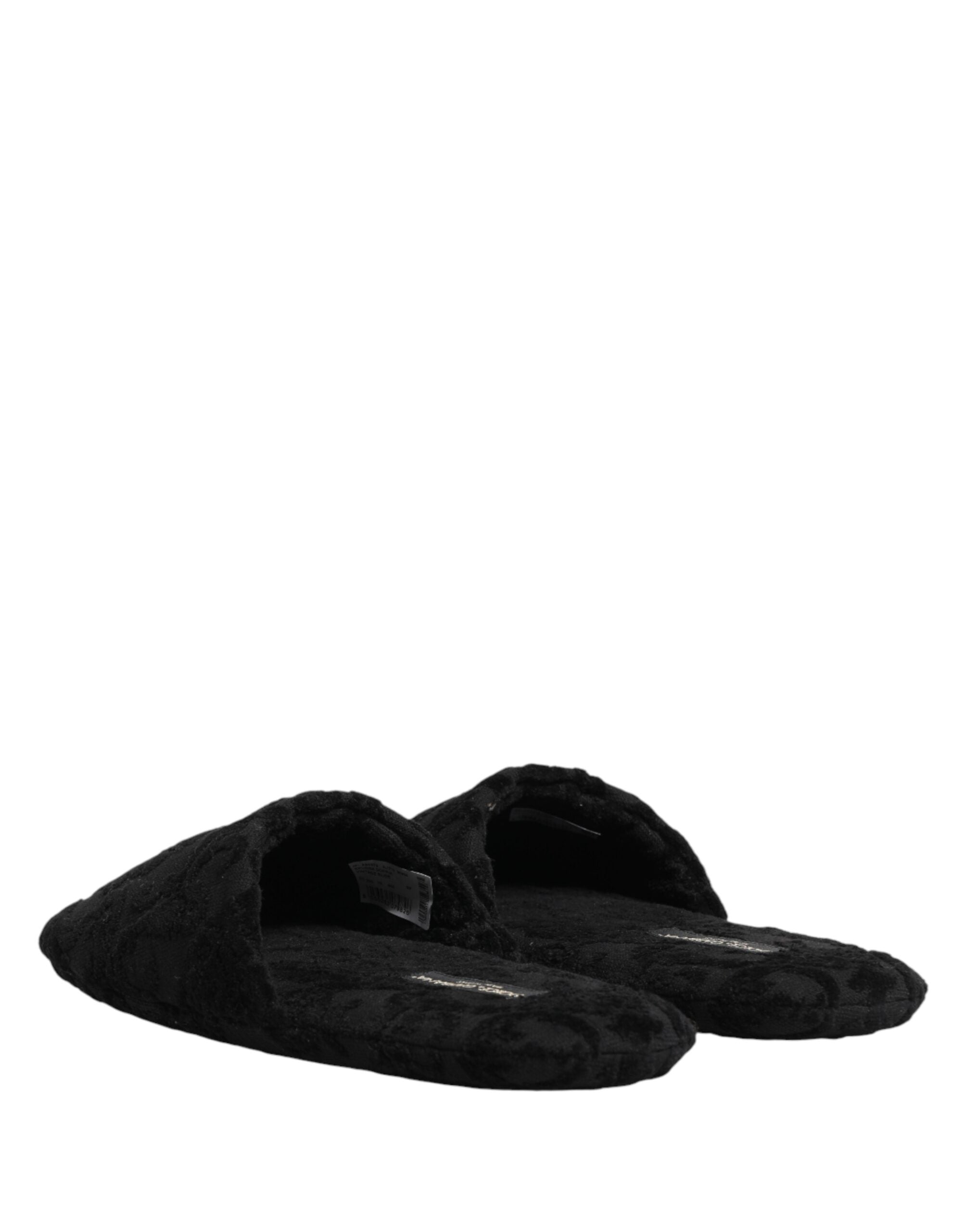 Dolce & Gabbana Black Logo Embroidered Slippers Flats Shoes