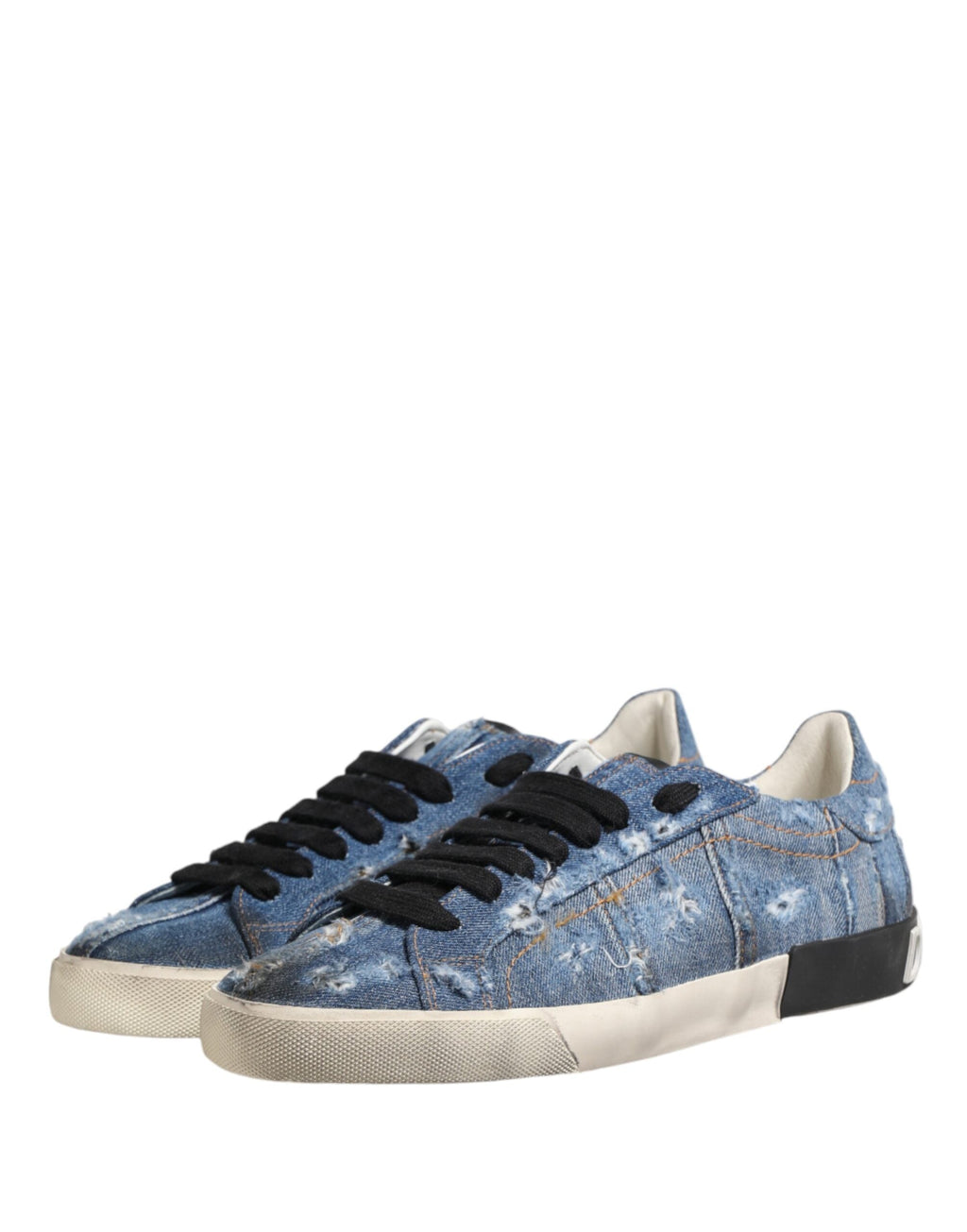 Dolce & Gabbana Blue Distressed Denim Low Top Sneakers Shoes