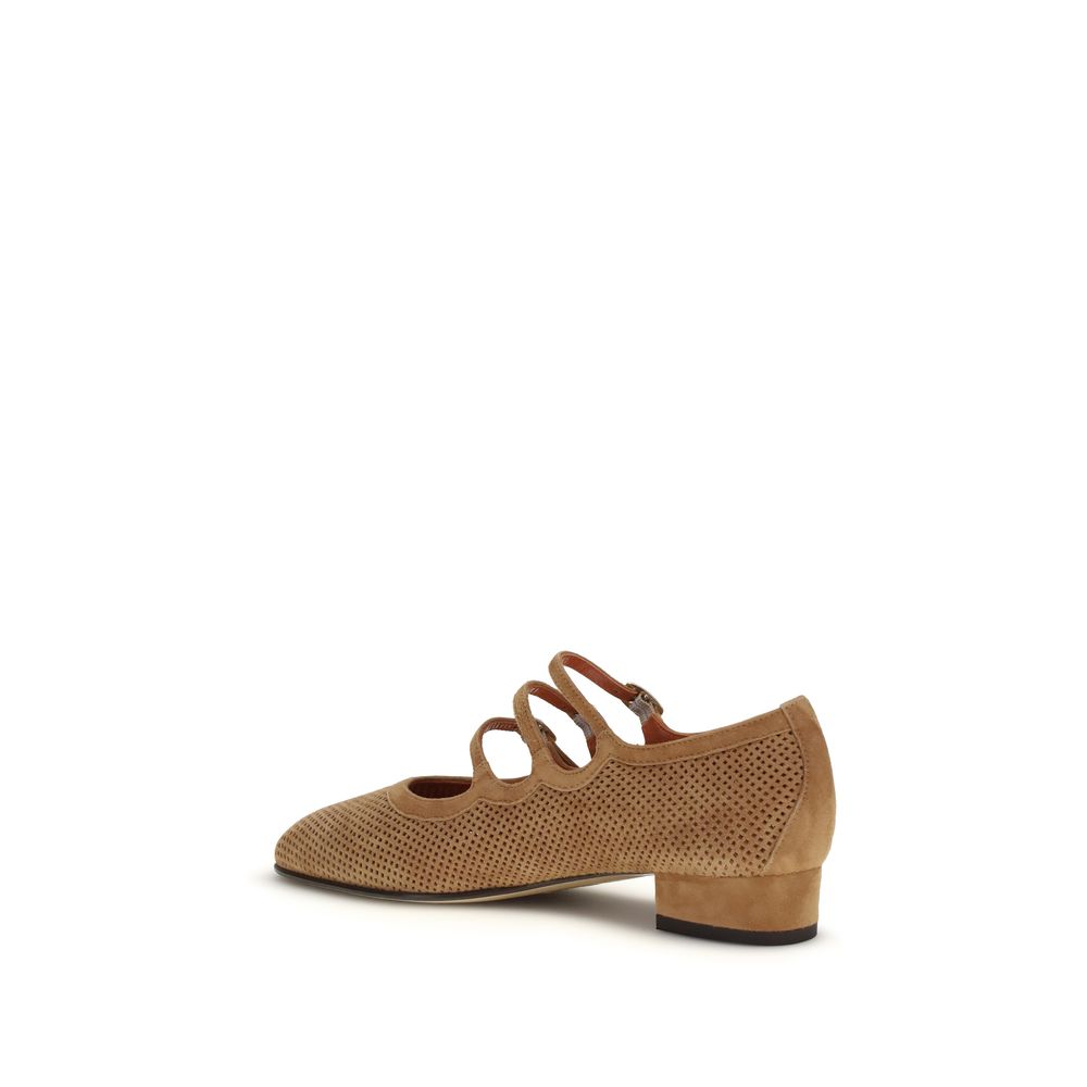 Carel Paris Beige Calf Leather Bos Taurus Ballet Flats