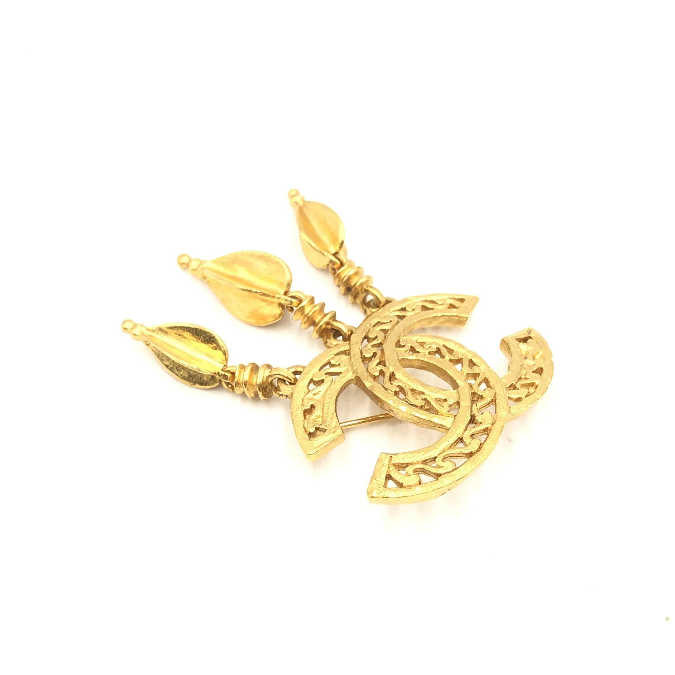 Chanel Gold Plated CC Logo Brooch