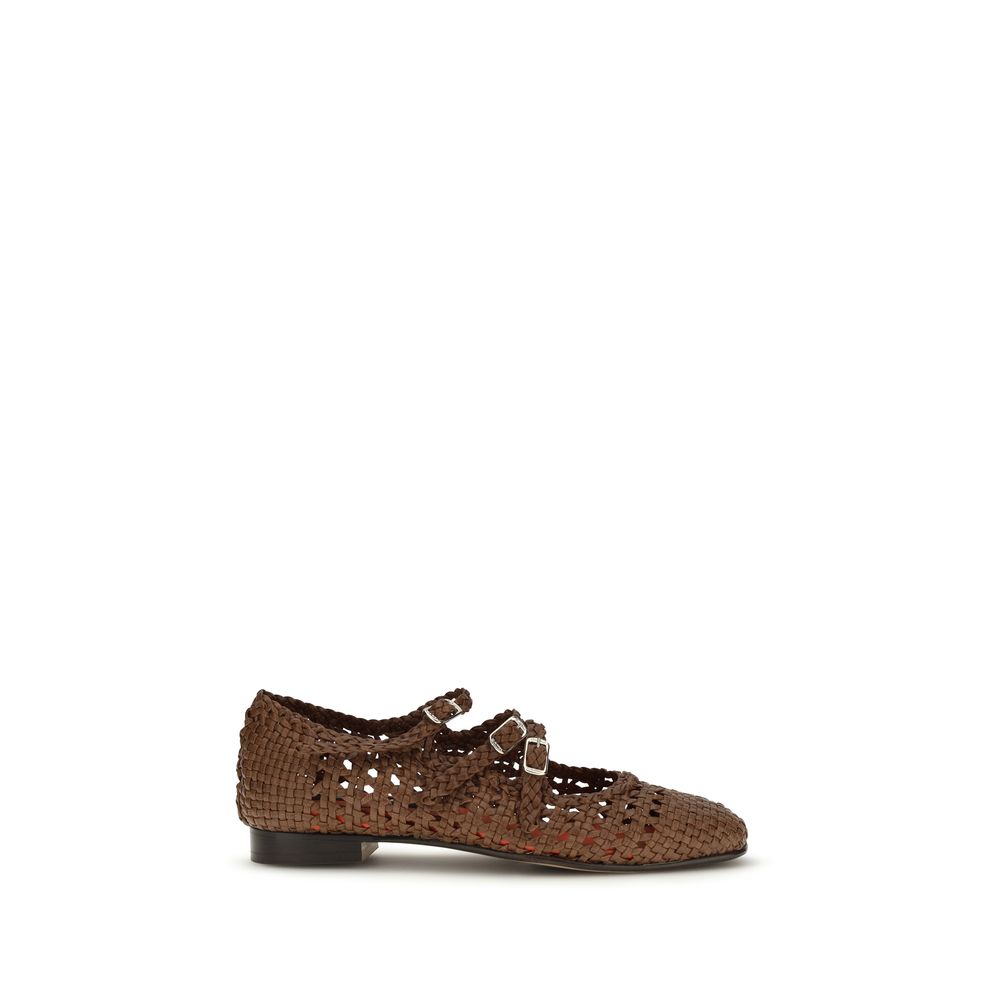 Carel Paris Brown Calf Leather Bos Taurus Ballet Flats