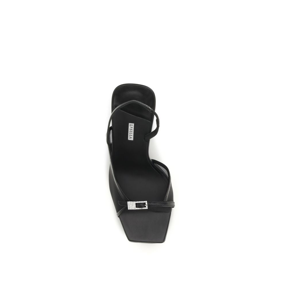 LE SILLA Black Calf Leather Bos Taurus Stiletto Heel Sandals LE SILLA
