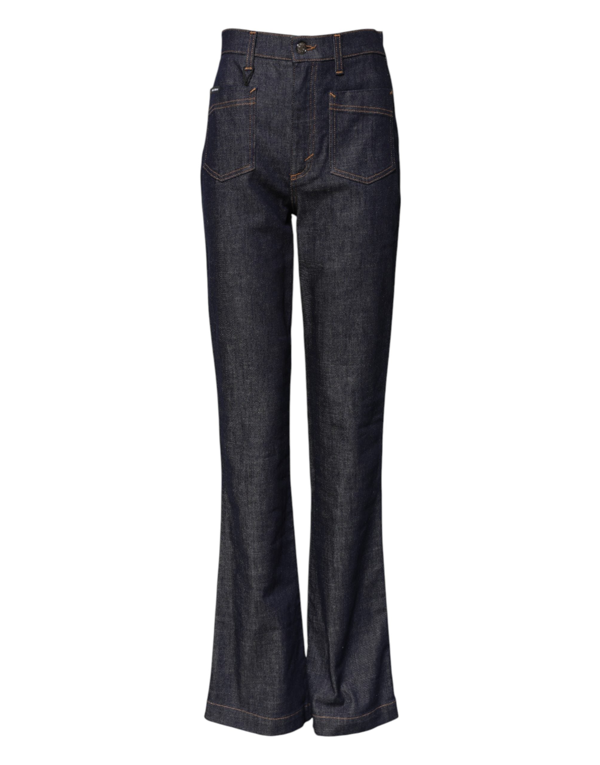 Dolce & Gabbana Dark Blue Cotton Flared Wide Leg Denim Jeans Dolce & Gabbana