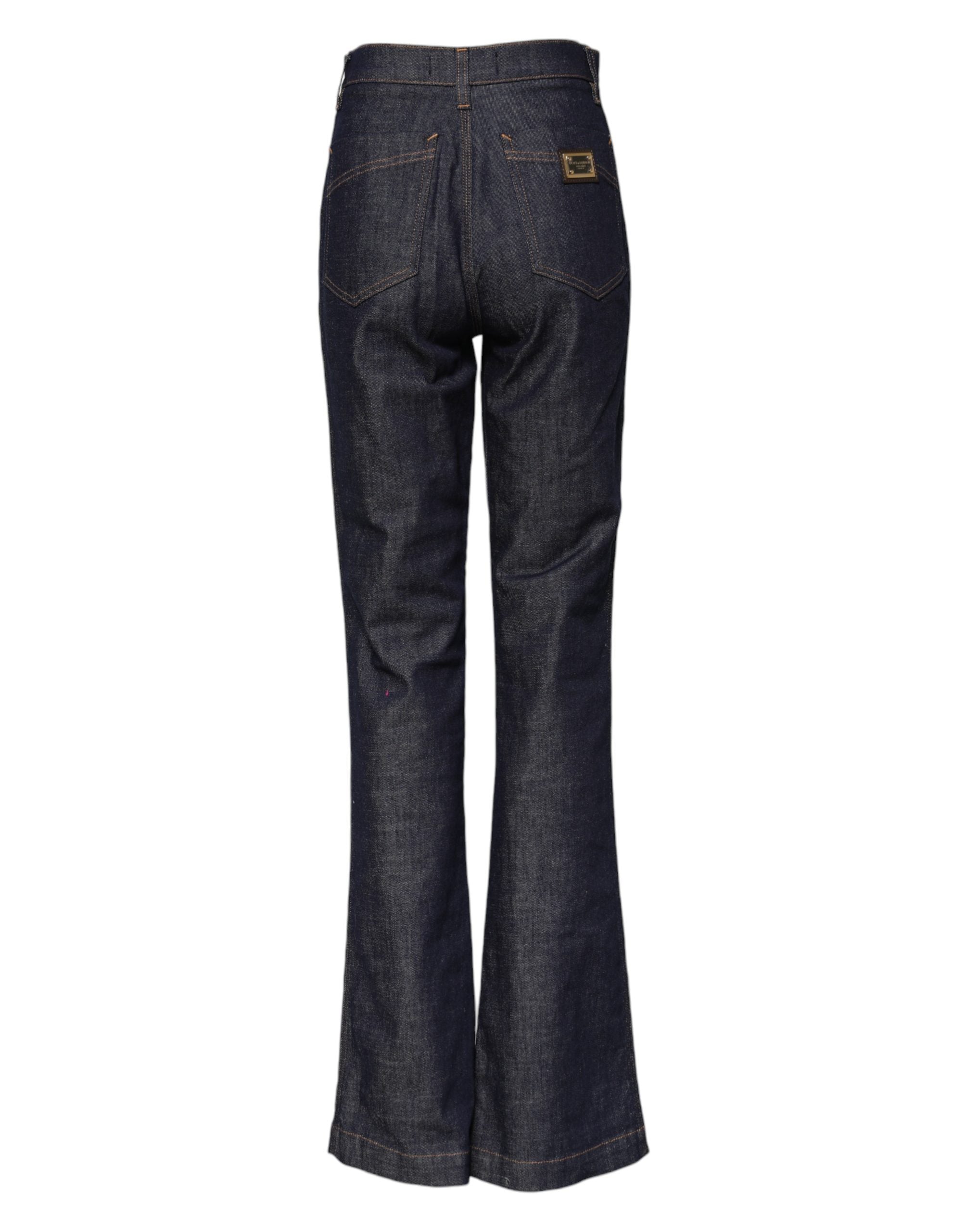 Dolce & Gabbana Dark Blue Cotton Flared Wide Leg Denim Jeans Dolce & Gabbana