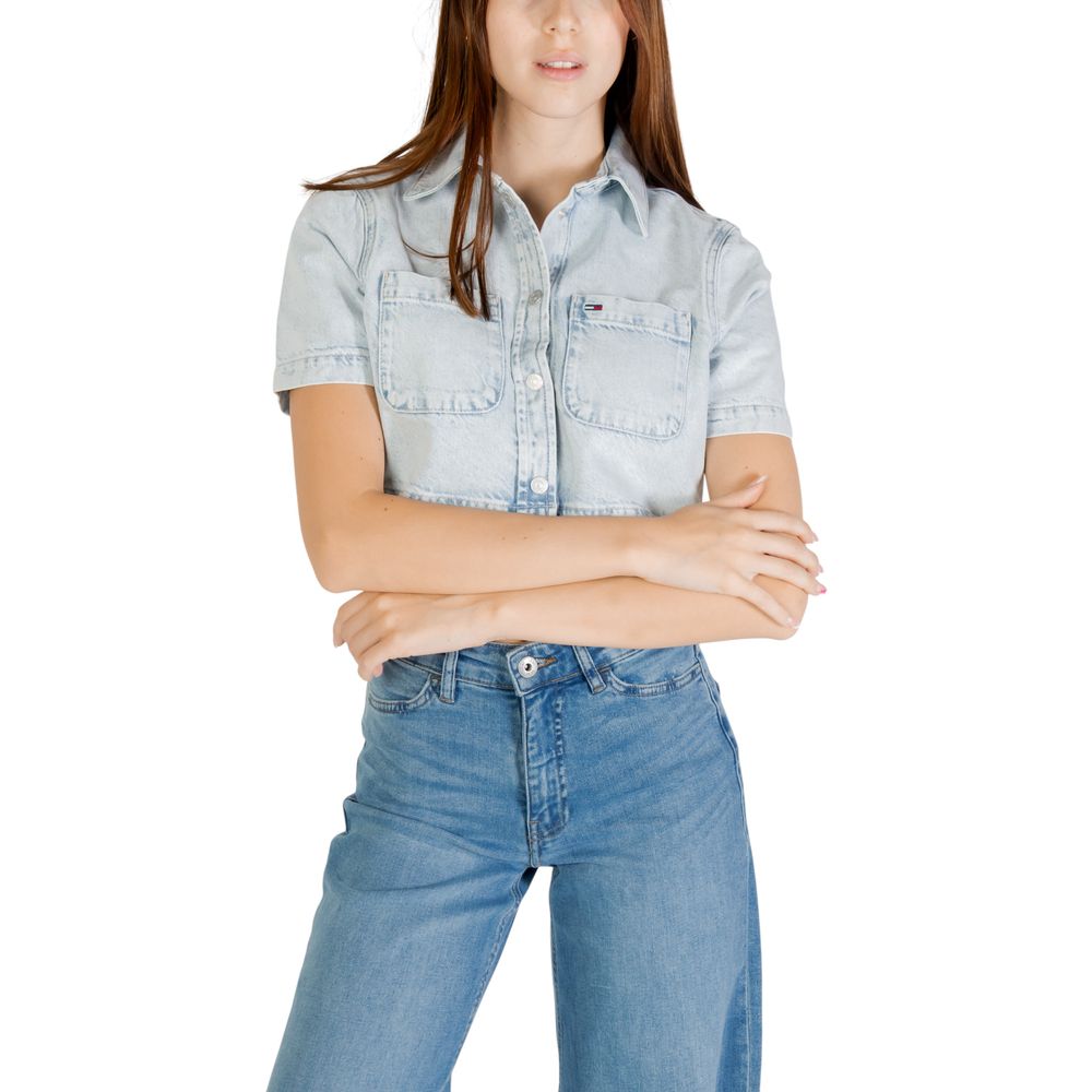 Tommy Hilfiger Jeans Light Blue Recycled Cotton Shortsleeve Shirt
