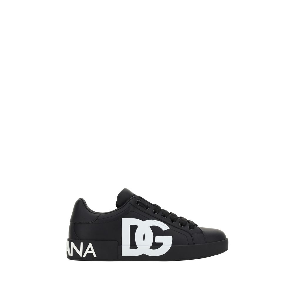 Dolce & Gabbana Black Calf Leather Bos Taurus Sneakers