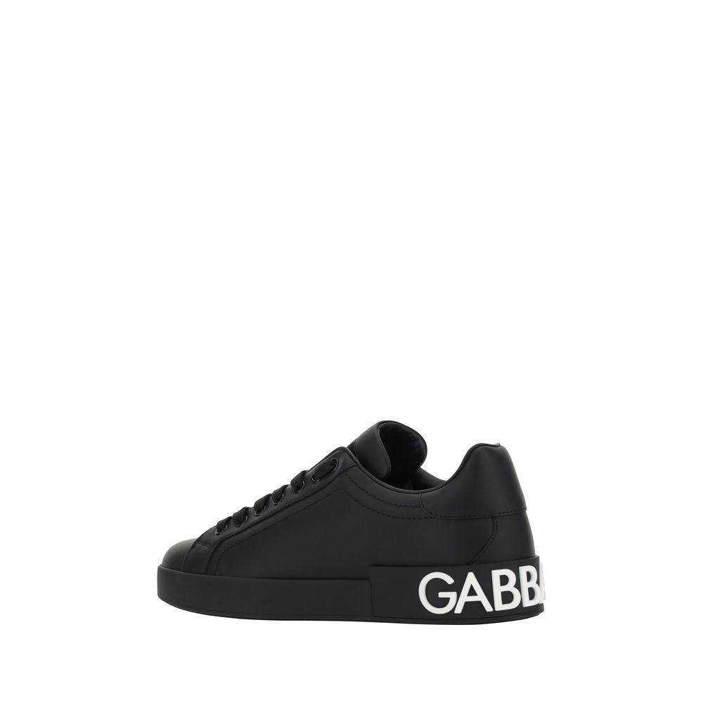 Dolce & Gabbana Black Calf Leather Bos Taurus Sneakers