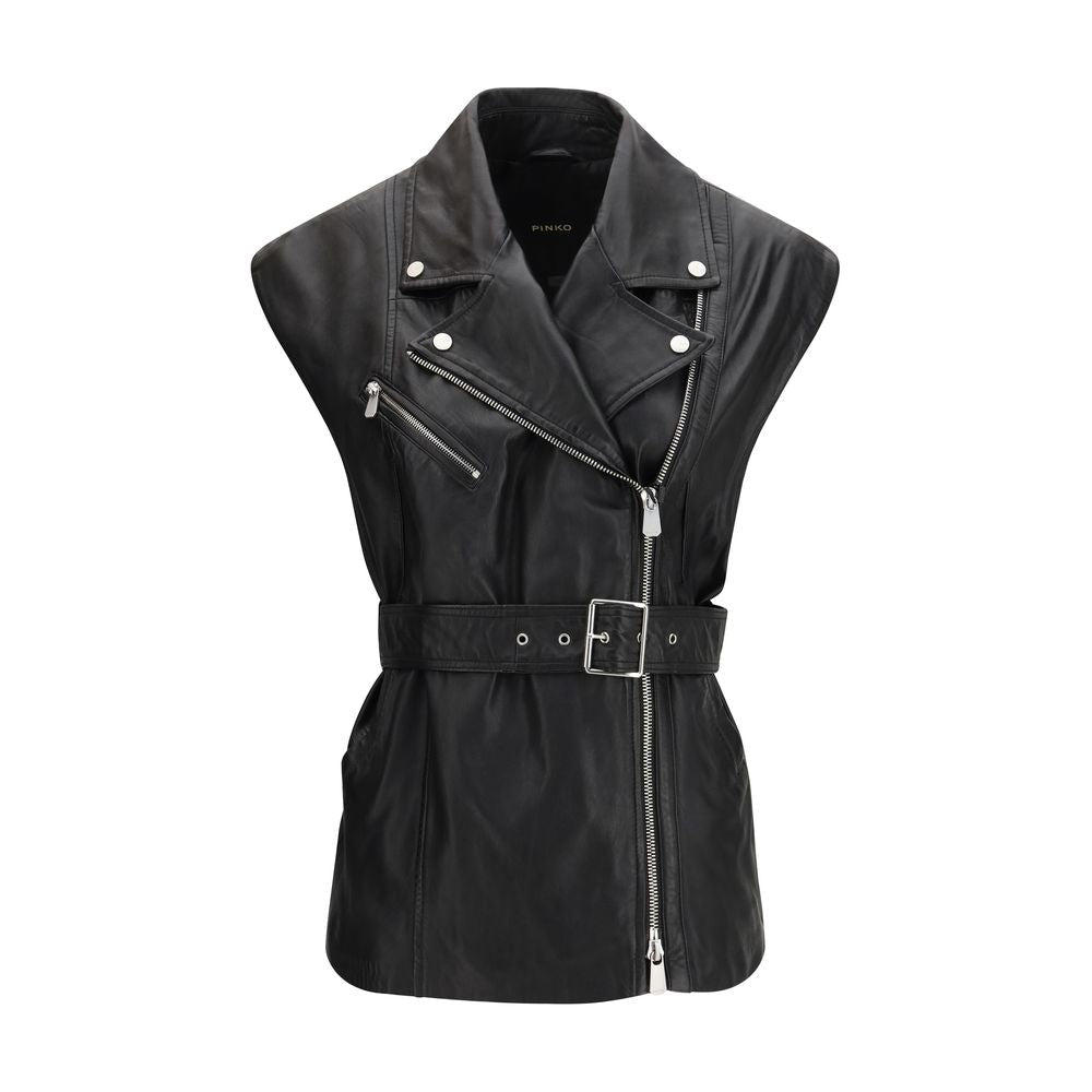 PINKO Black Goatskin Sleeveless Jacket