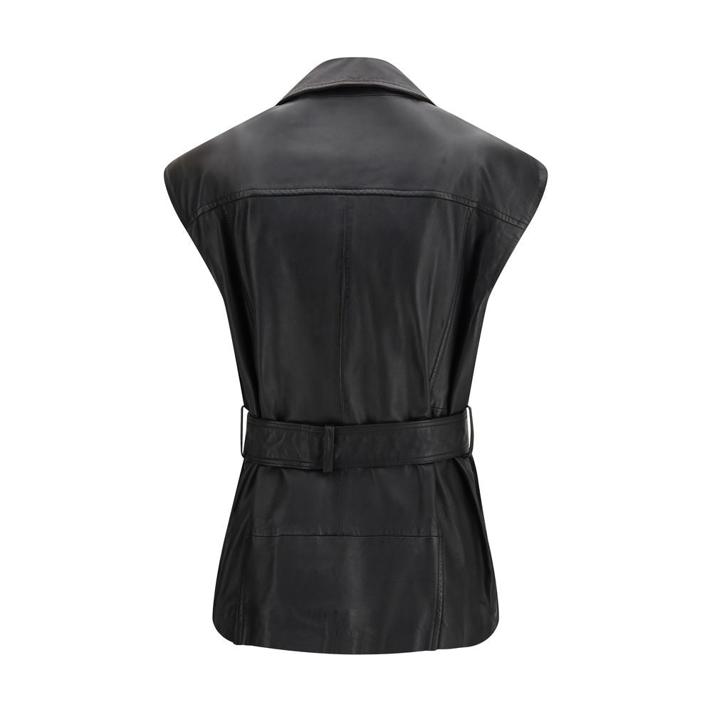 PINKO Black Goatskin Sleeveless Jacket