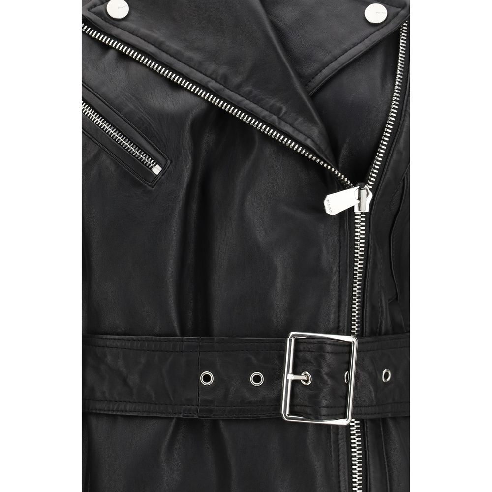 PINKO Black Goatskin Sleeveless Jacket