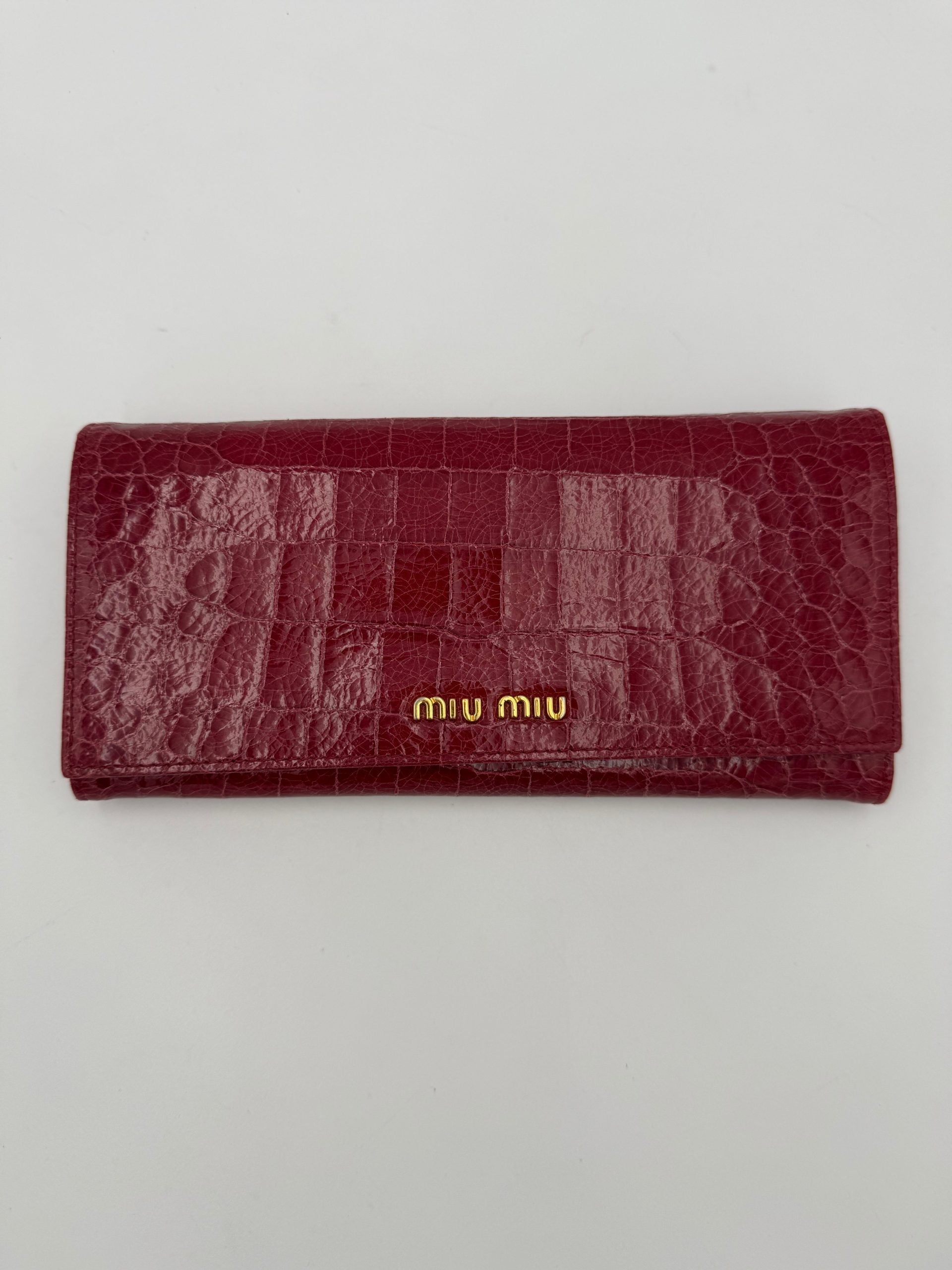 Miu Miu MIU MIU Rosso Crocodile Print Leather Wallet