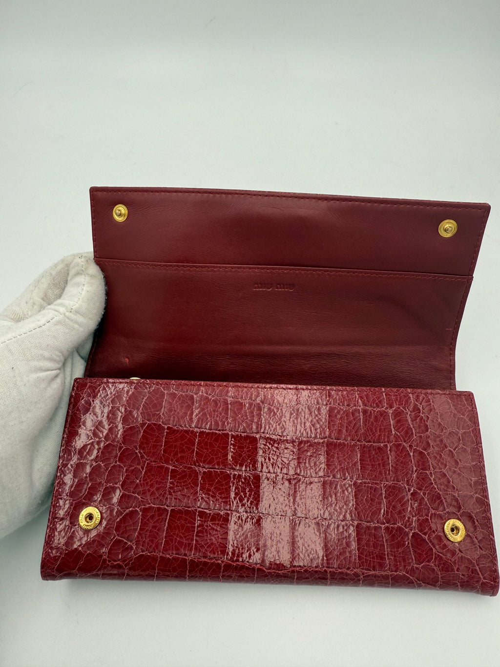 Miu Miu MIU MIU Rosso Crocodile Print Leather Wallet