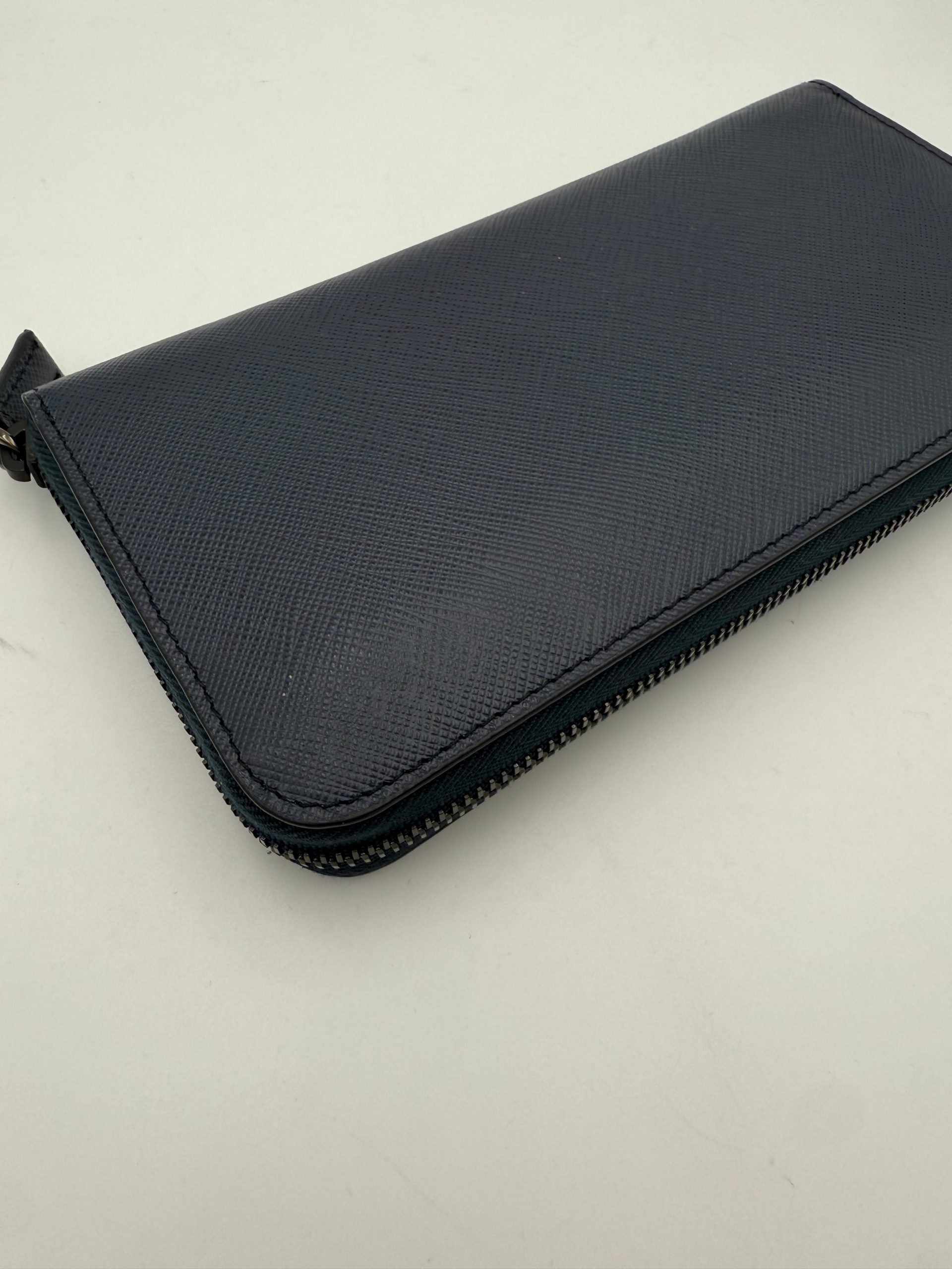 Prada PRADA Zip in Blue Saffiano Wallet