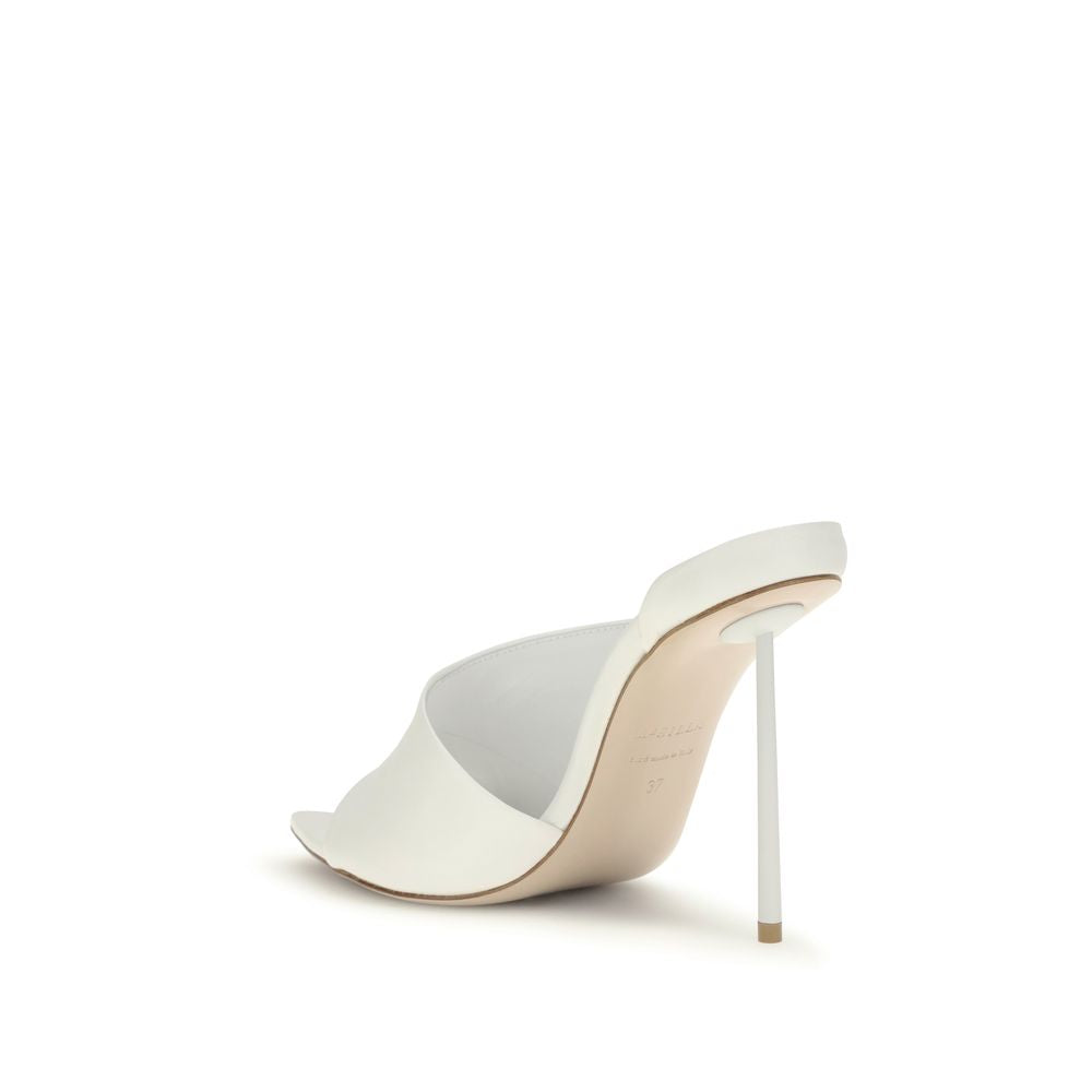 LE SILLA White Calf Leather Bos Taurus Stiletto Heel Sandals