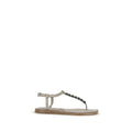 Brunello Cucinelli Beige Calf Leather Bos Taurus Flat Sandals Brunello Cucinelli