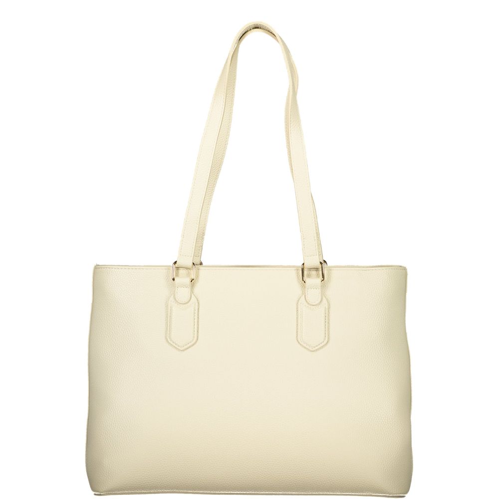 Mario Valentino Beige Polyurethane Women's Shoulder Bag with Internal Pocket