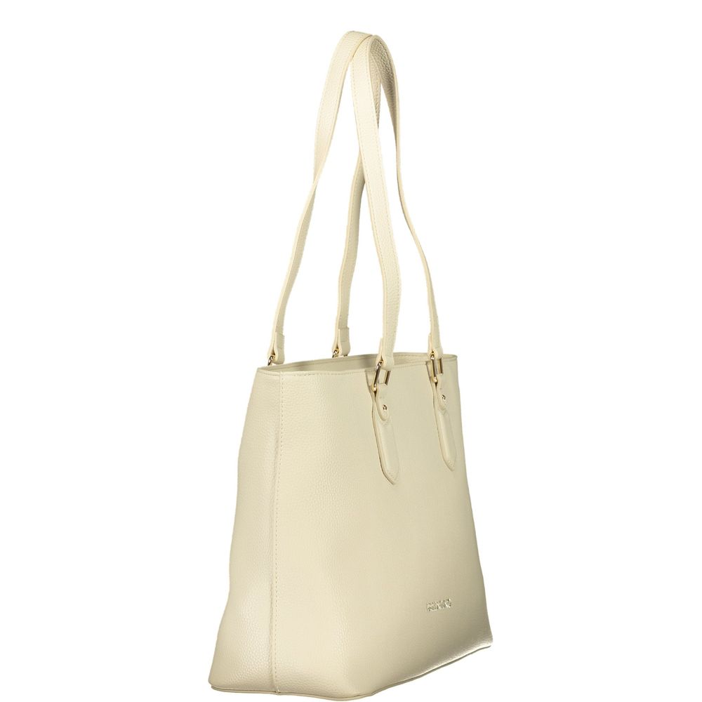 Mario Valentino Beige Polyurethane Women's Shoulder Bag with Internal Pocket