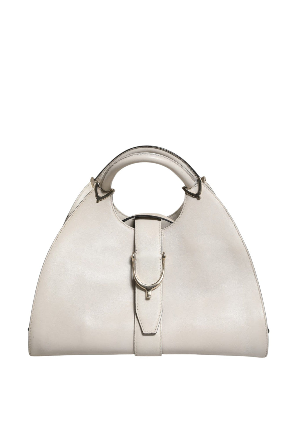 Gucci White Leather Stirrup Top Handle Bag