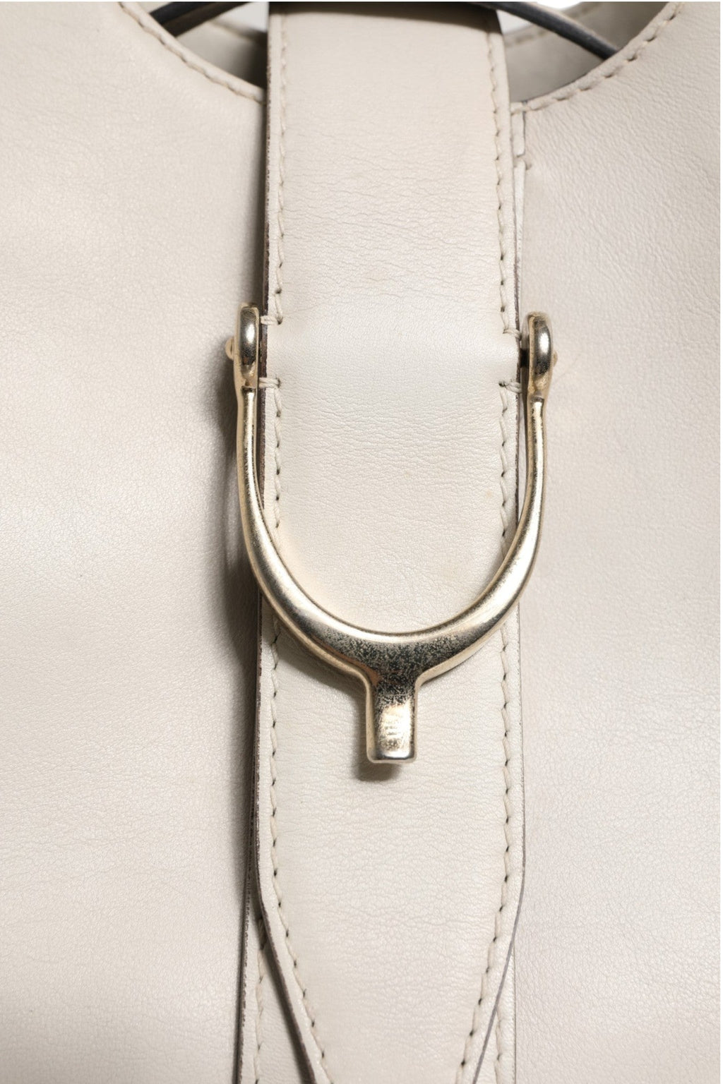 Gucci White Leather Stirrup Top Handle Bag