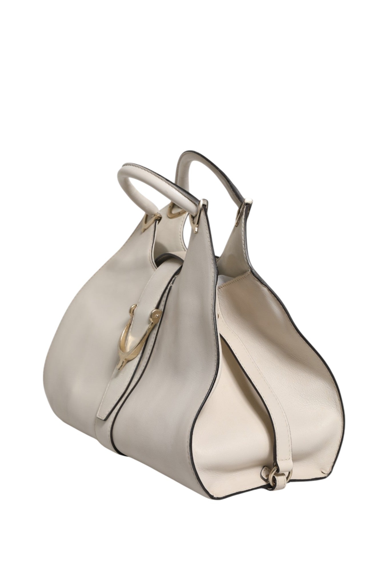 Gucci White Leather Stirrup Top Handle Bag