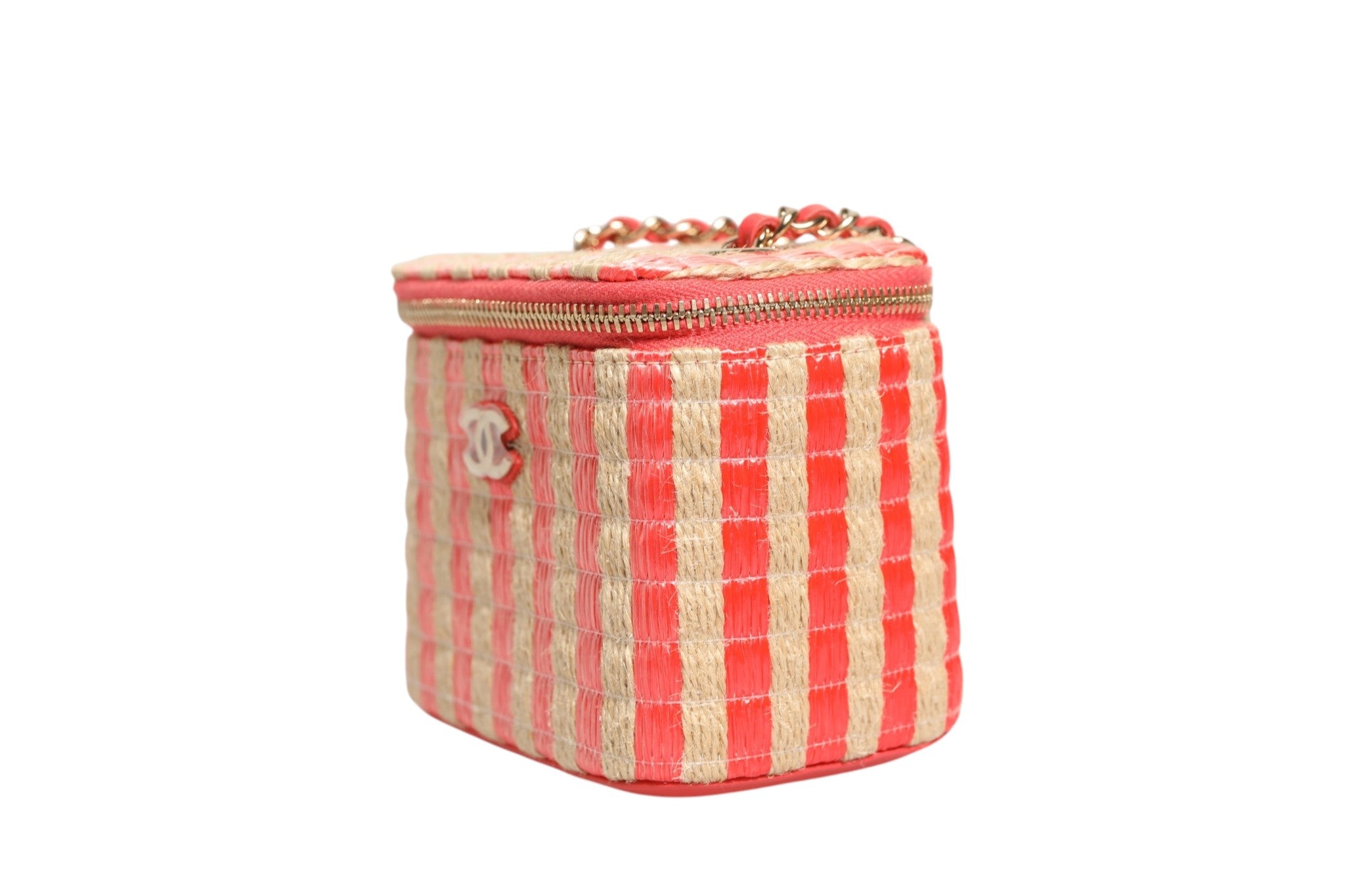 Chanel Raffia Jute Striped Mini Vanity Case