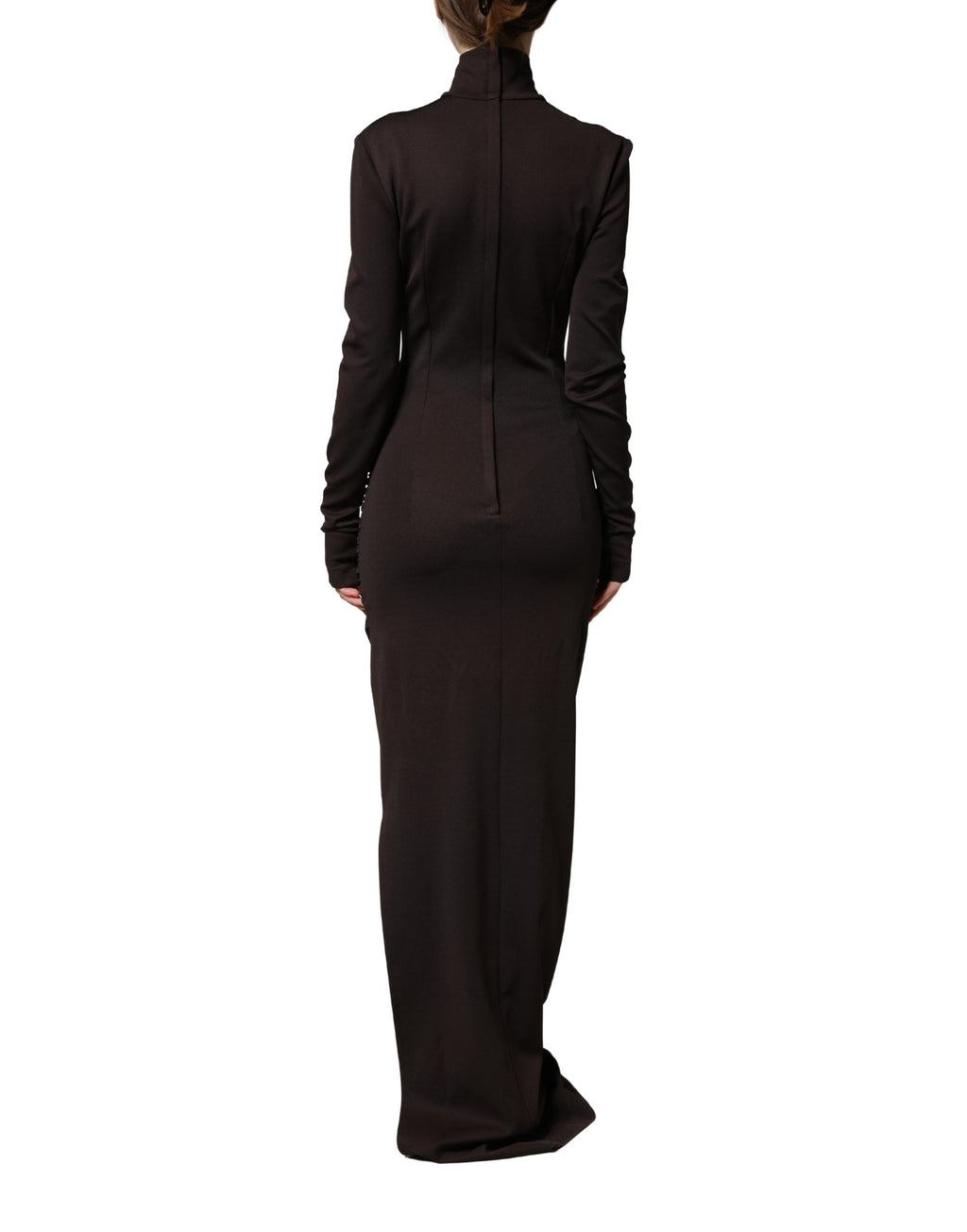Dolce & Gabbana Brown Turtleneck Jersey Long Maxi Dress