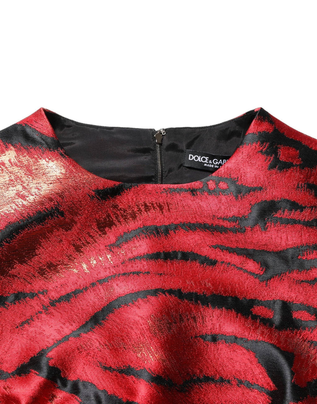 Dolce & Gabbana Red Black Tiger Print Jacquard Flared Dress