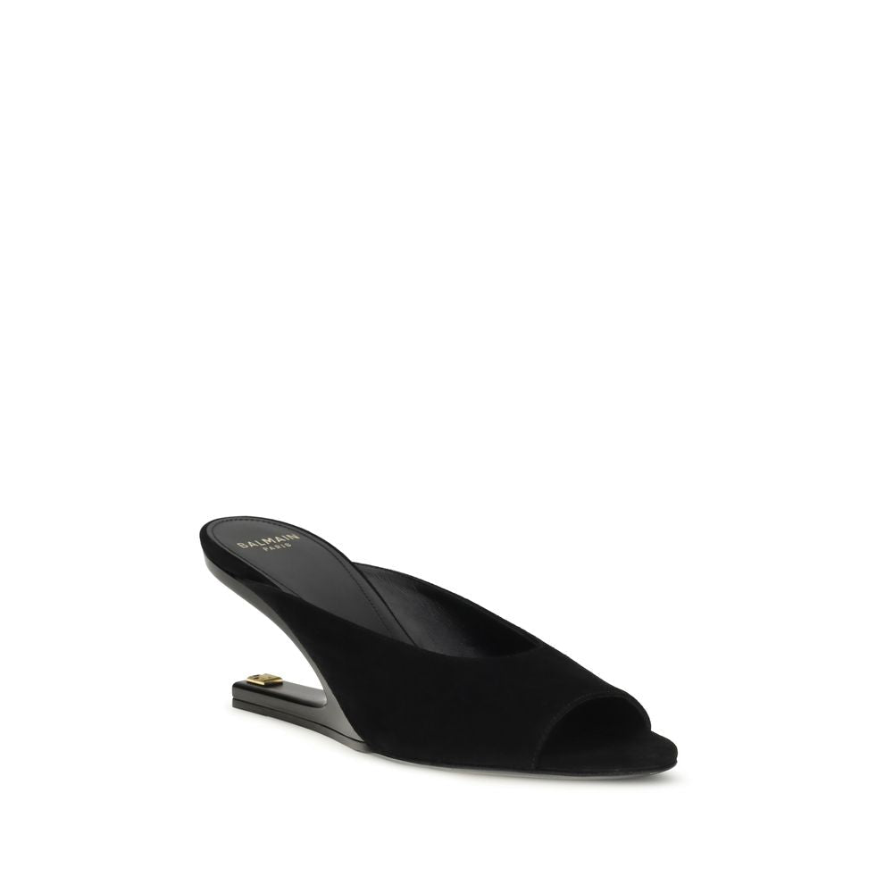 Balmain Black Goatskin Mules