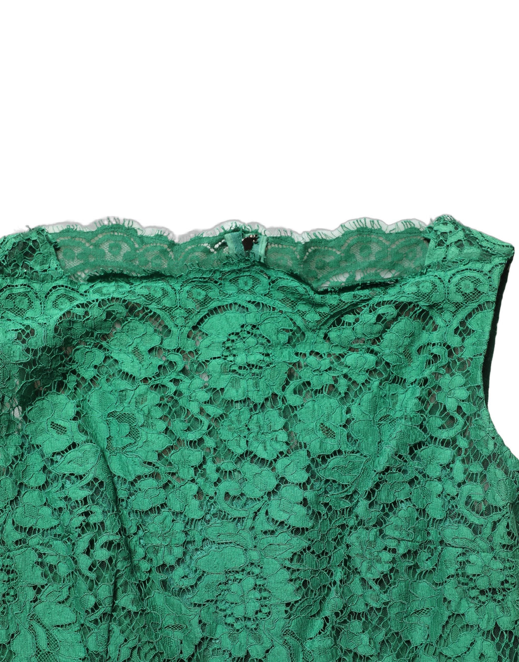 Dolce & Gabbana Green Floral Lace Cotton Sleeveless Midi Dress