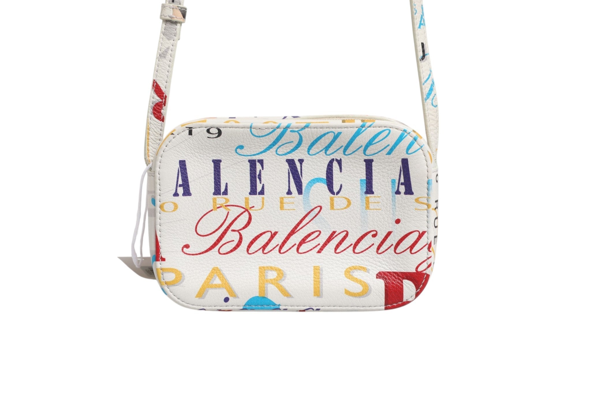 Balenciaga White Graffiti Print Leather Mini City Handbag