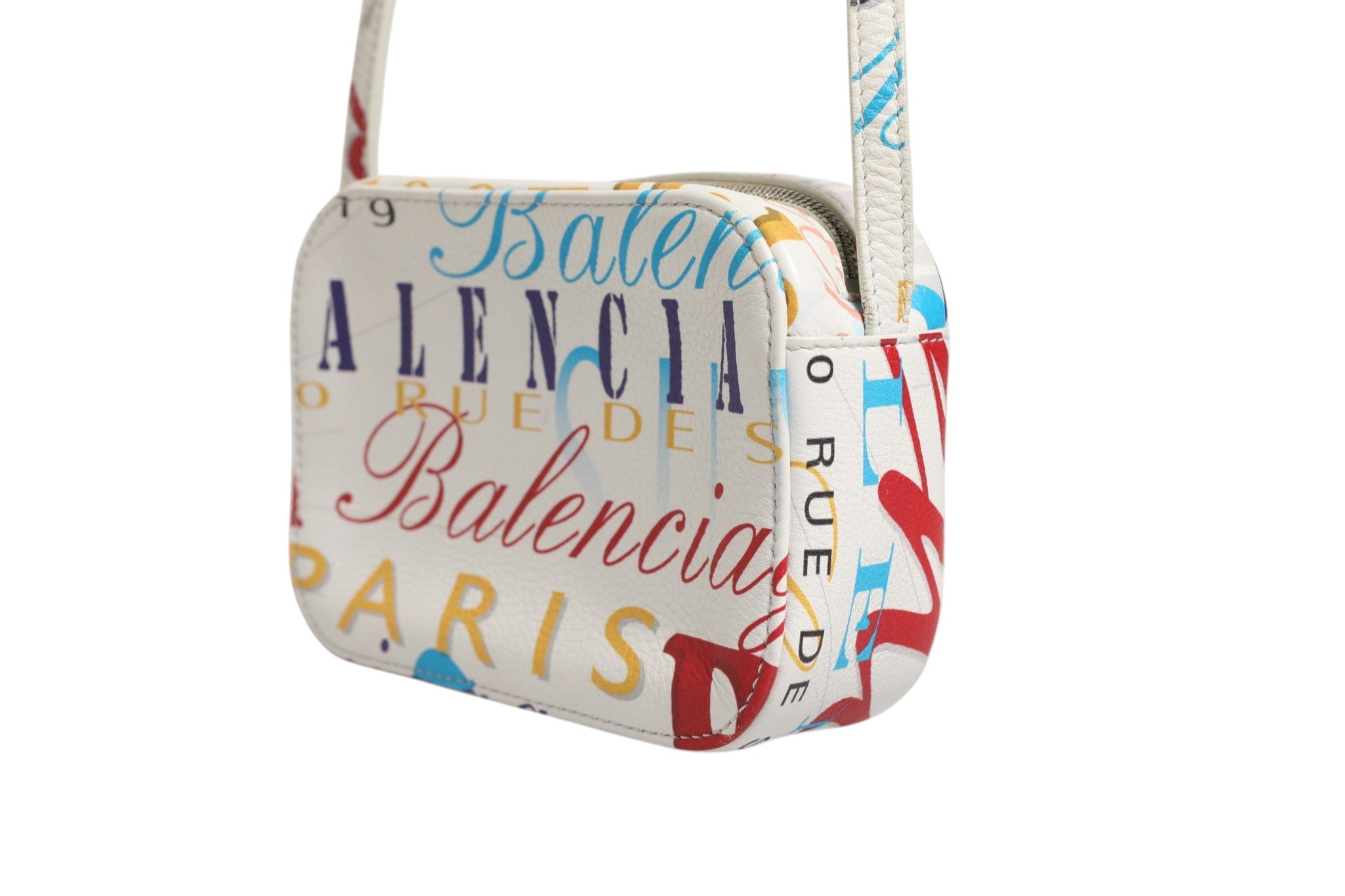Balenciaga White Graffiti Print Leather Mini City Handbag