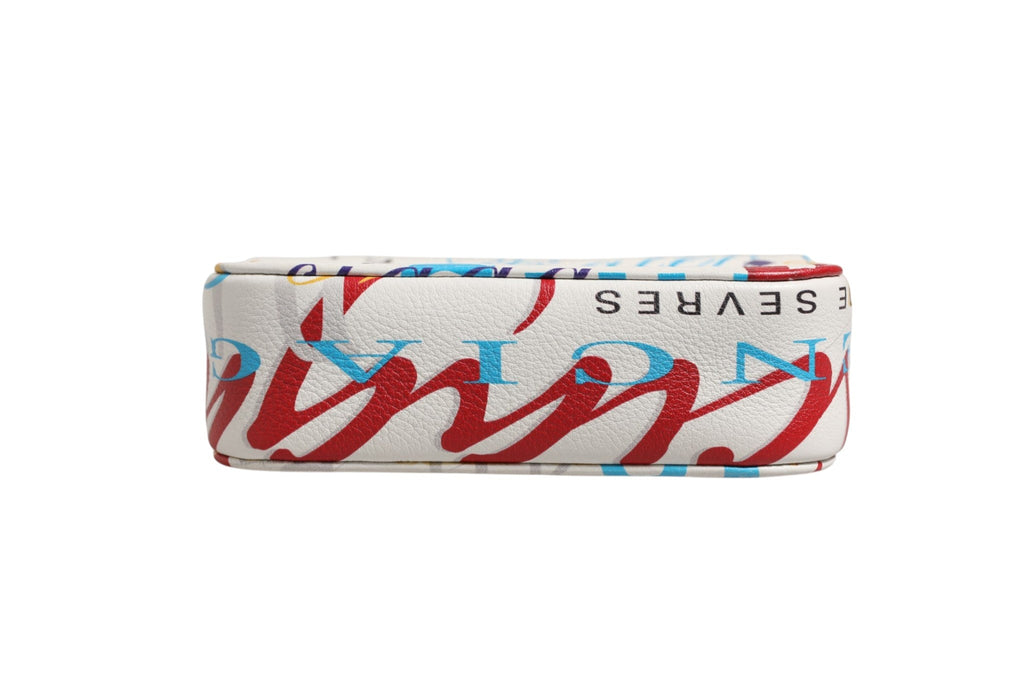 Balenciaga White Graffiti Print Leather Mini City Handbag