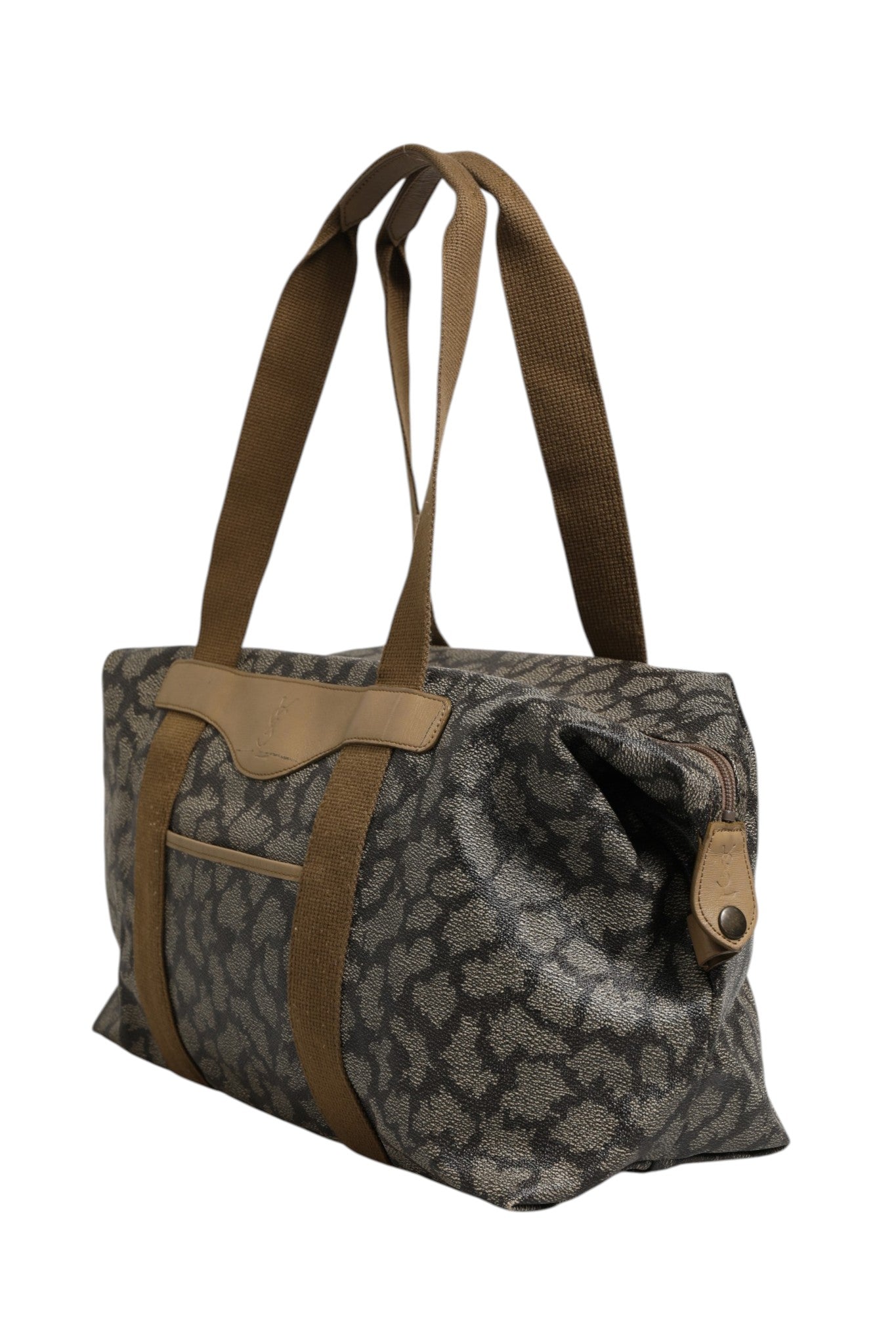 Saint Laurent Green and Brown Pattern Canvas Duffel Bag
