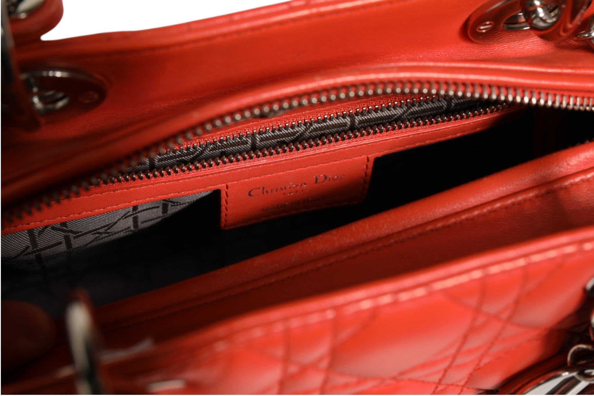 Christian Dior Orange Cannage Lambskin Leather Lady Dior Bag