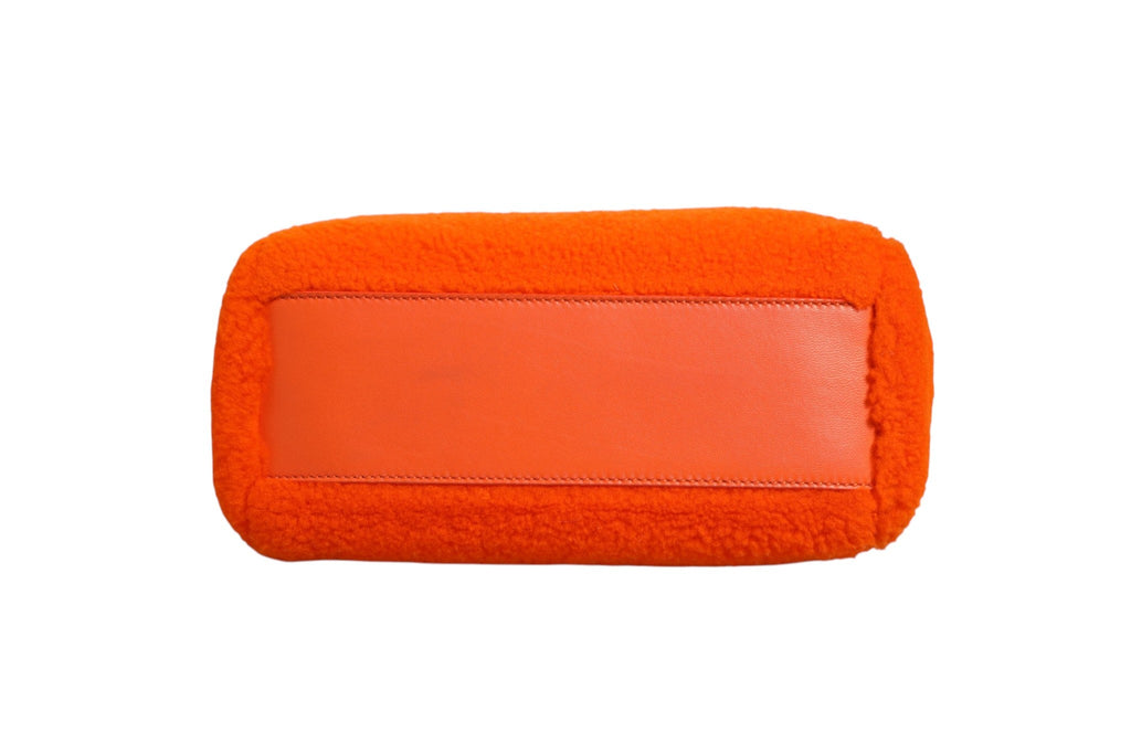 Fendi Orange Leather and Shearling Mini Peekaboo Top Handle Bag