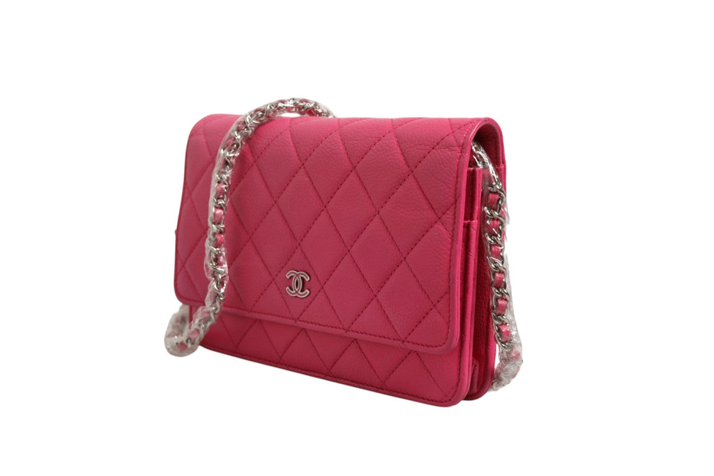 Chanel Pink Quilted Lambskin Wallet On Chain WOC Silver