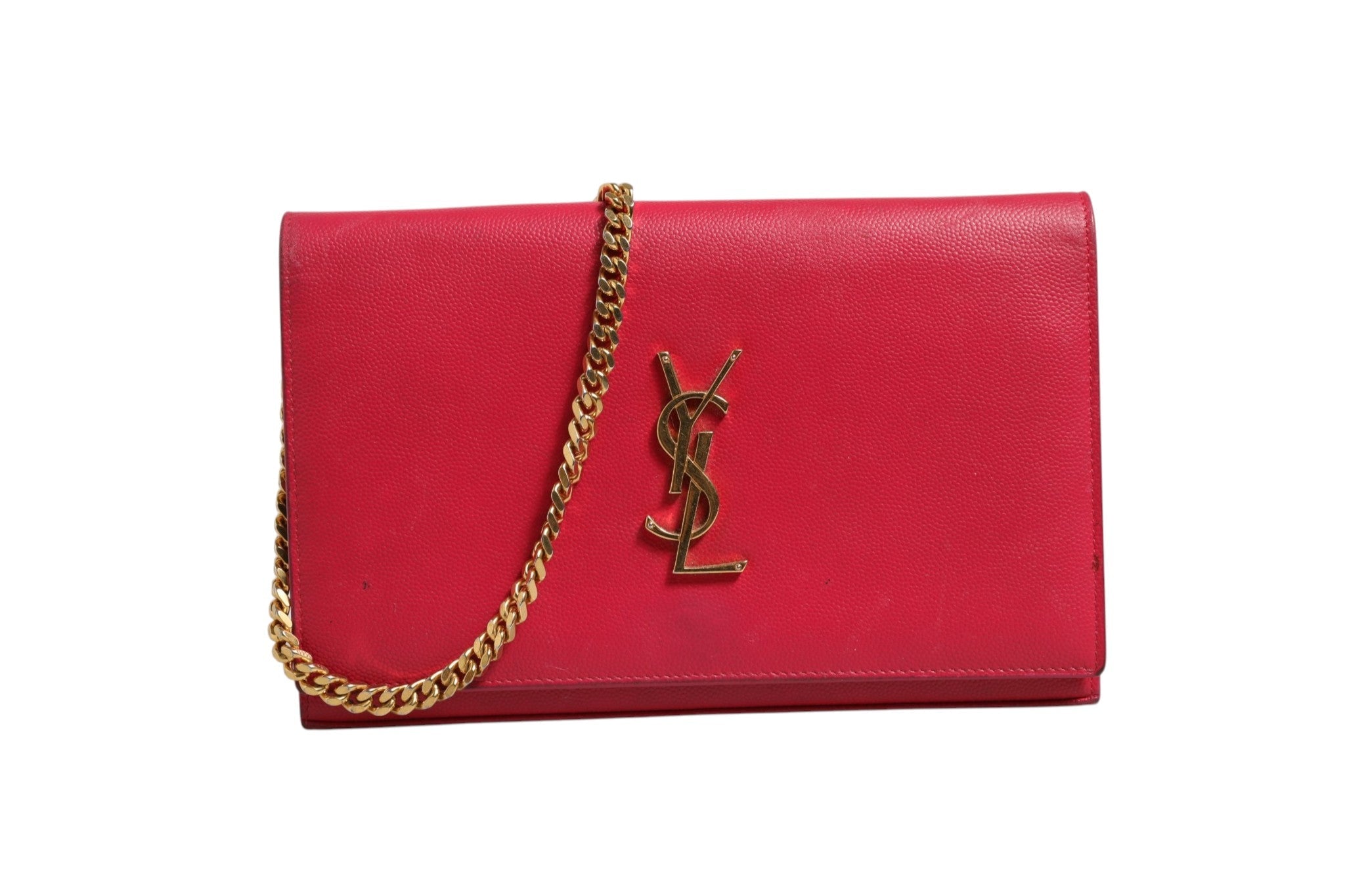 Saint Laurent Red Leather Monogram Wallet on Chain