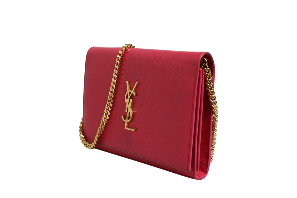 Saint Laurent Red Leather Monogram Wallet on Chain