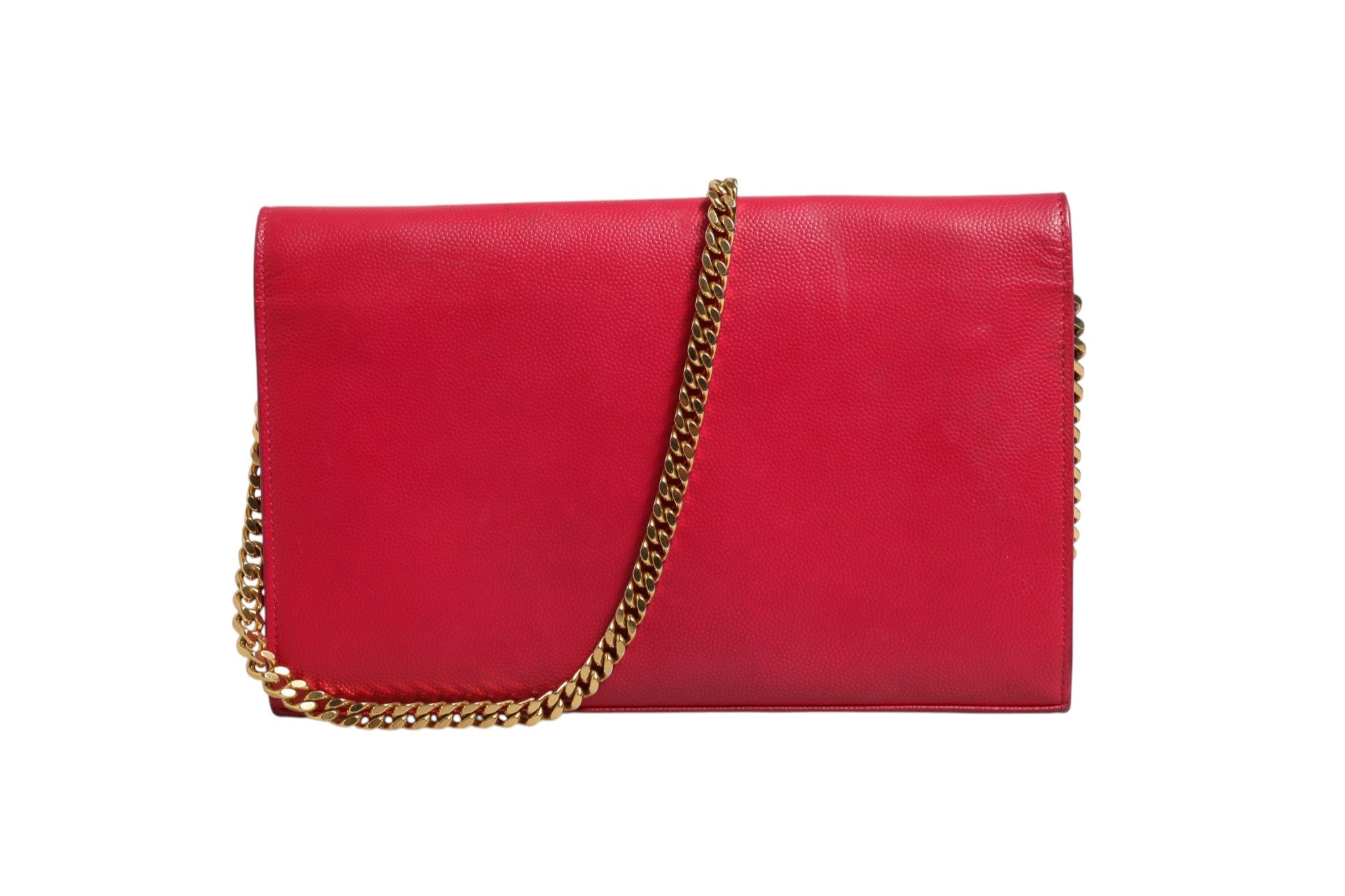 Saint Laurent Red Leather Monogram Wallet on Chain