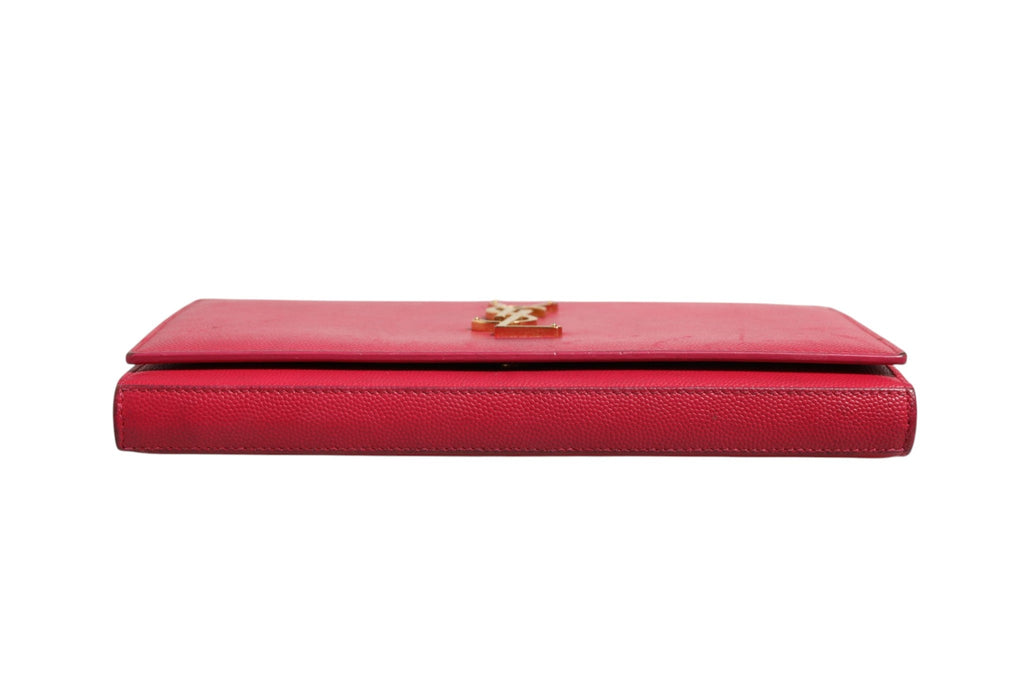 Saint Laurent Red Leather Monogram Wallet on Chain