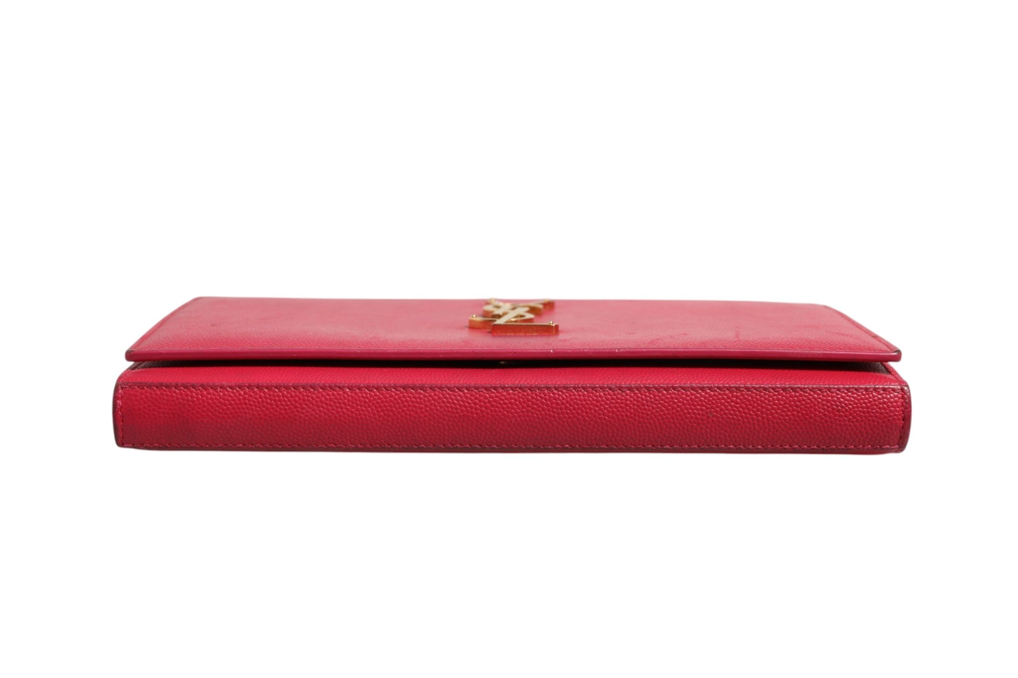 Saint Laurent Red Leather Monogram Wallet on Chain