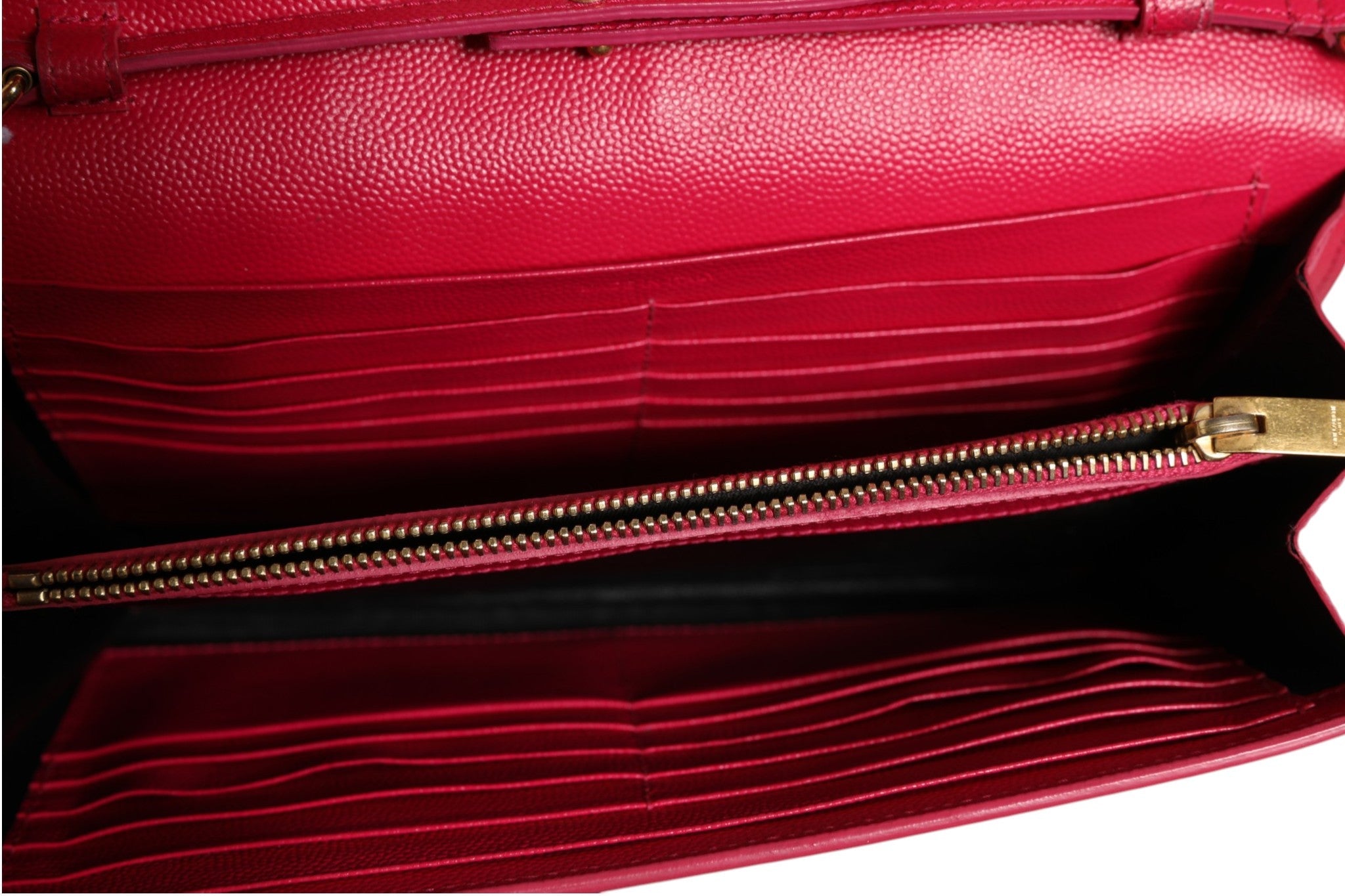 Saint Laurent Red Leather Monogram Wallet on Chain