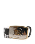 Dolce & Gabbana White Graffiti Print Gold Metal Buckle Belt