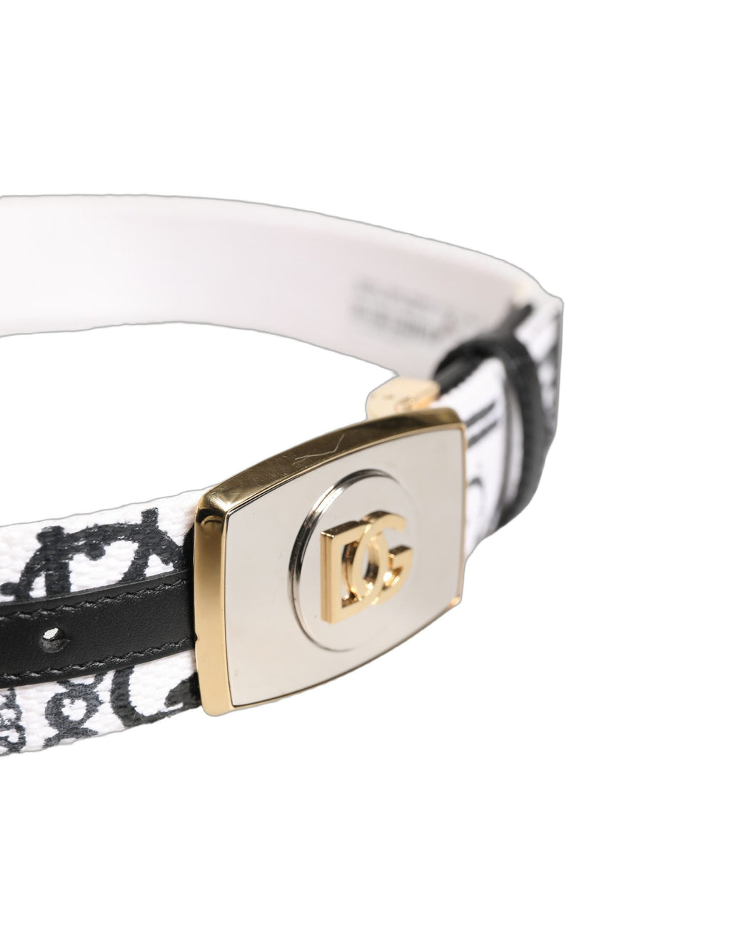 Dolce & Gabbana White Graffiti Print Gold Metal Buckle Belt