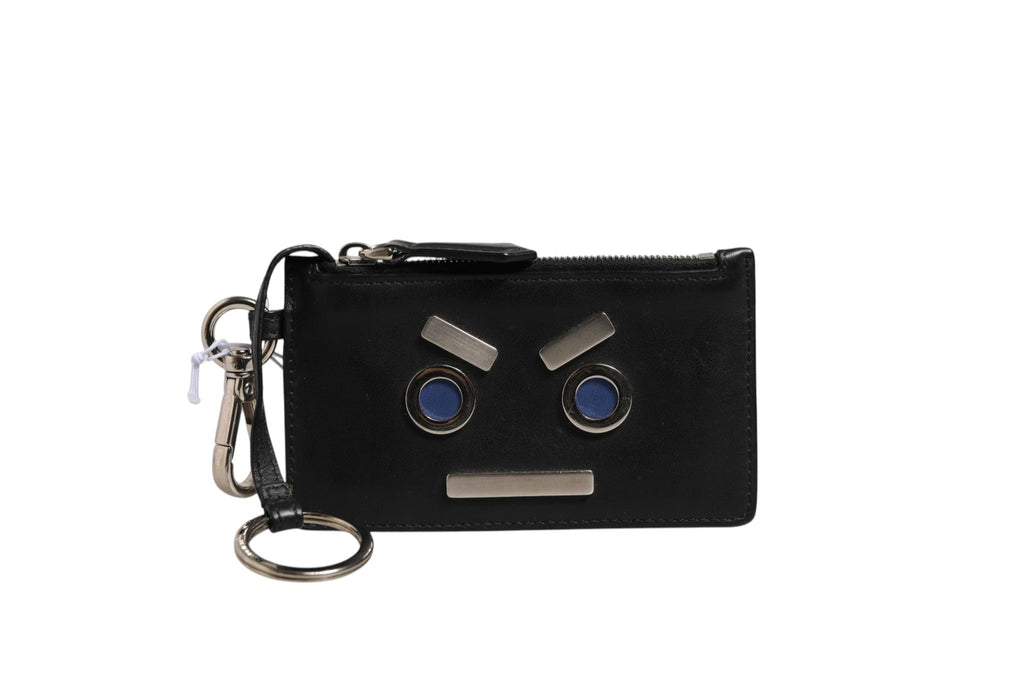 Fendi Vitello Liberty Studded Coin Pouch Key Case Ardesia
