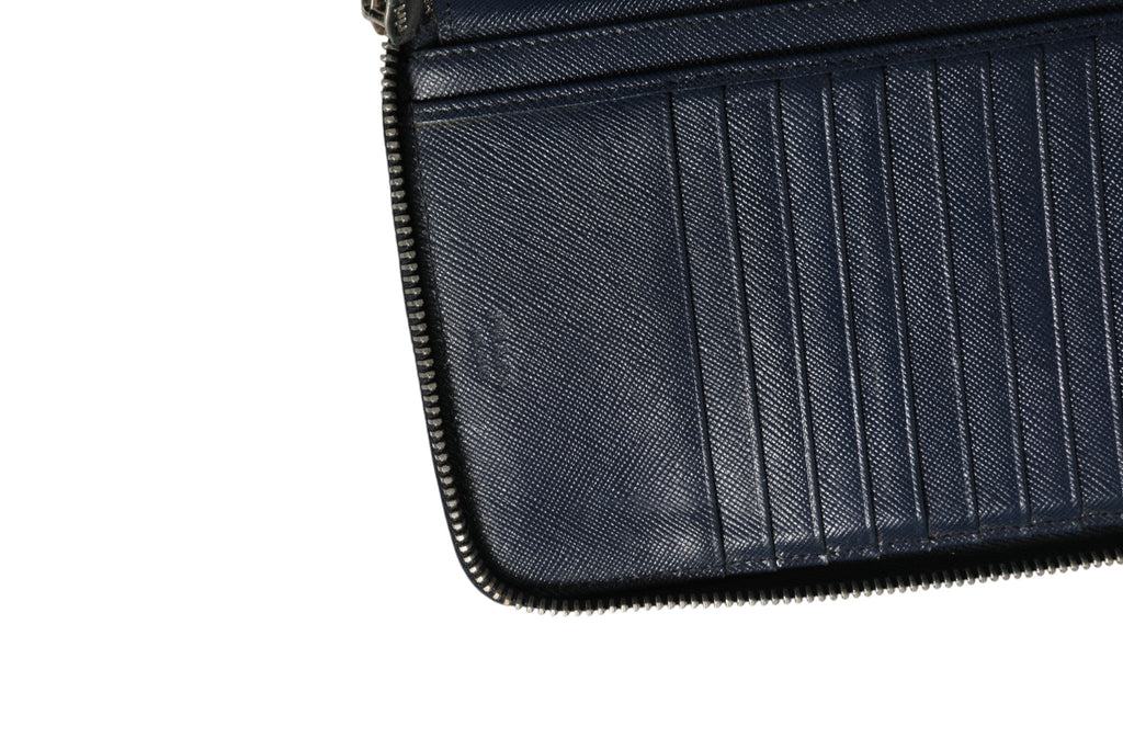 Prada Navy Oliver Embossed Leather Zip-Around Wallet