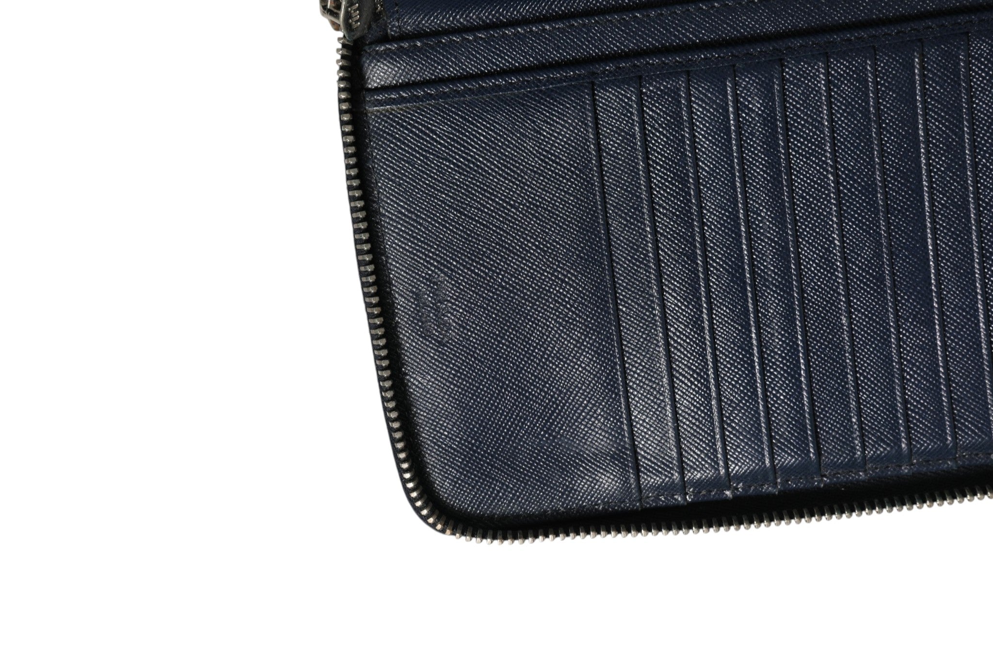 Prada Navy Oliver Embossed Leather Zip-Around Wallet