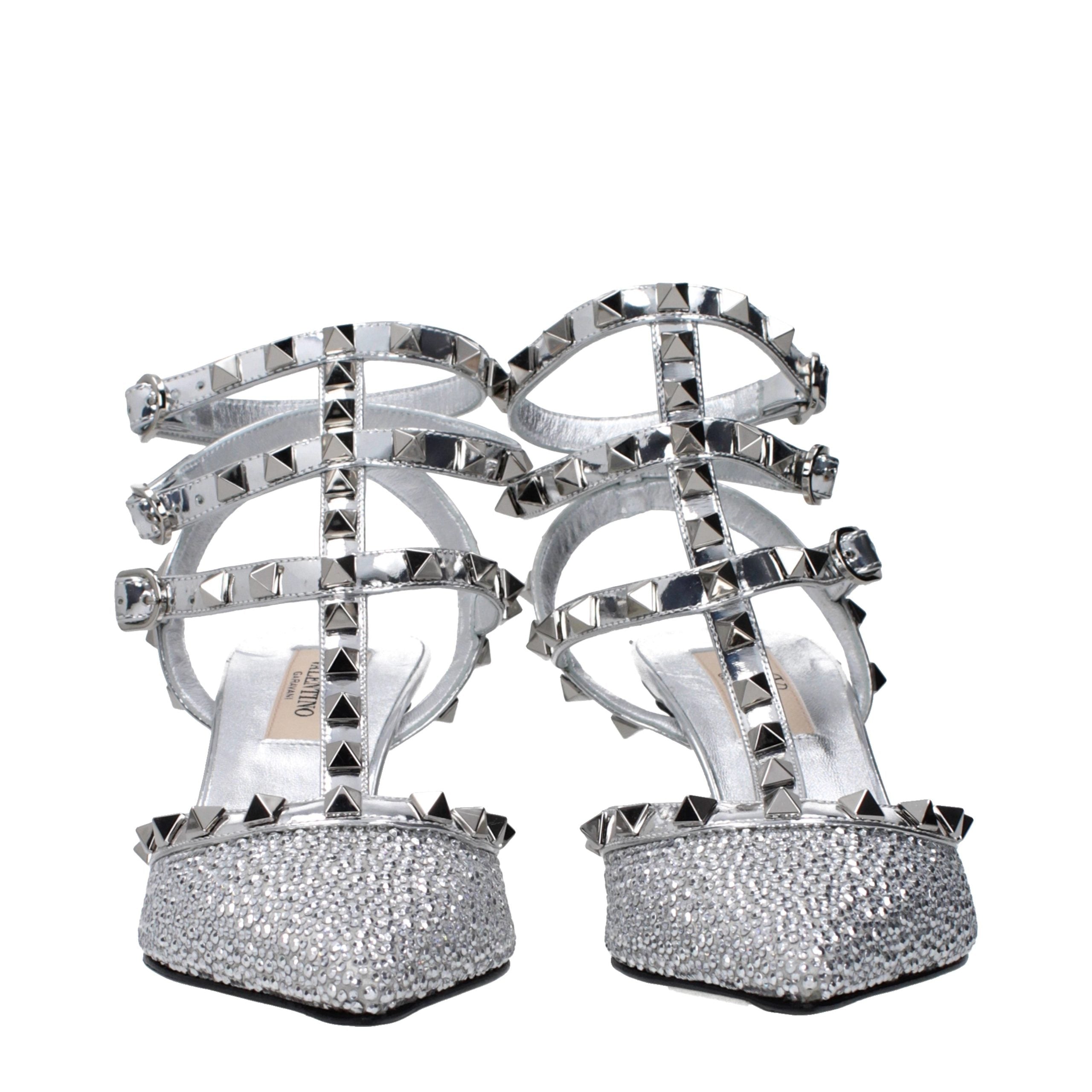 Valentino Garavani Gray Leather Stiletto Heel Sandals