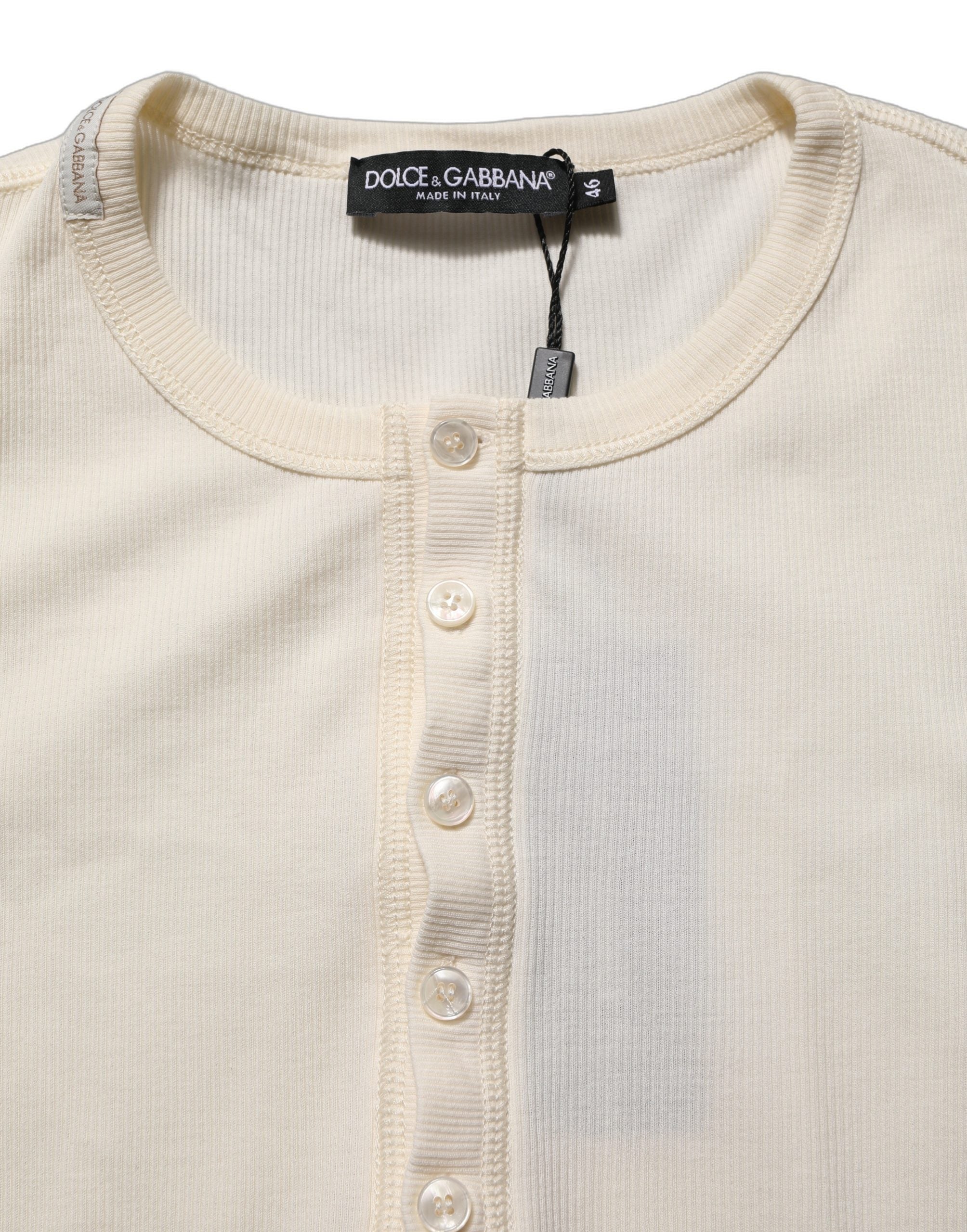 Dolce & Gabbana White Long Sleeves Henley Pullover Sweater