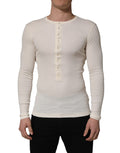 Dolce & Gabbana White Long Sleeves Henley Pullover Sweater